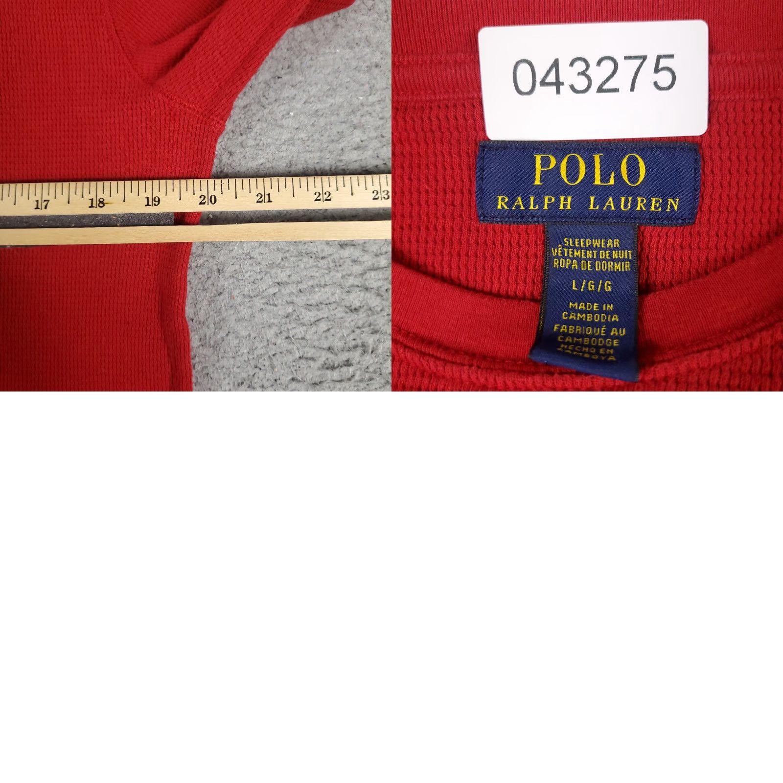 Ralph Lauren Ralph Lauren Long Sleeve T-Shirt Mens Large Red Thermal Crew Neck Waffle Knit Size US L / EU 52-54 / 3 - 8 Thumbnail