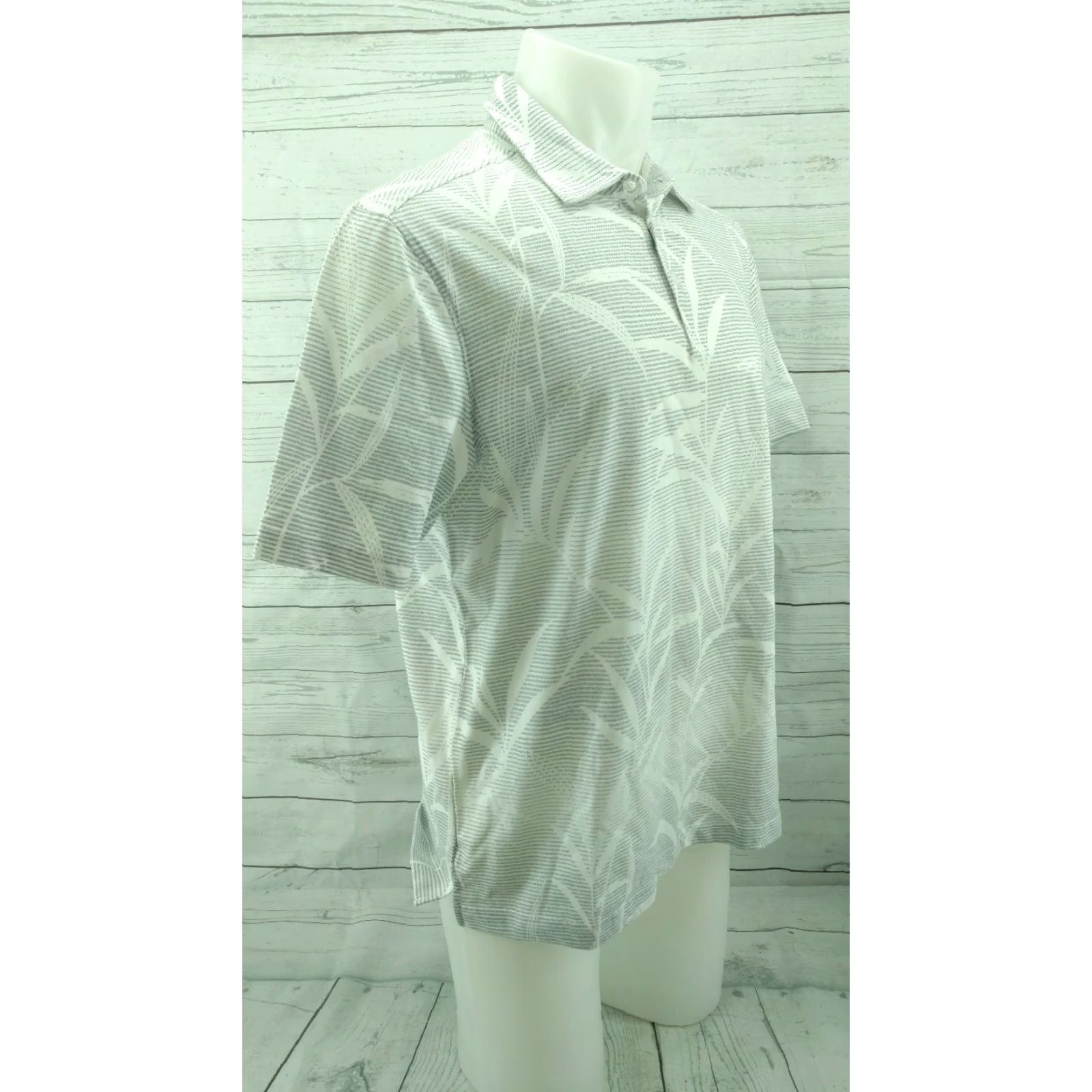 Nat Nast Nat Nast Mens Medium Polo Shirt Short Sleeve White Striped with Leaf Pattern Size US M / EU 48-50 / 2 - 4 Thumbnail