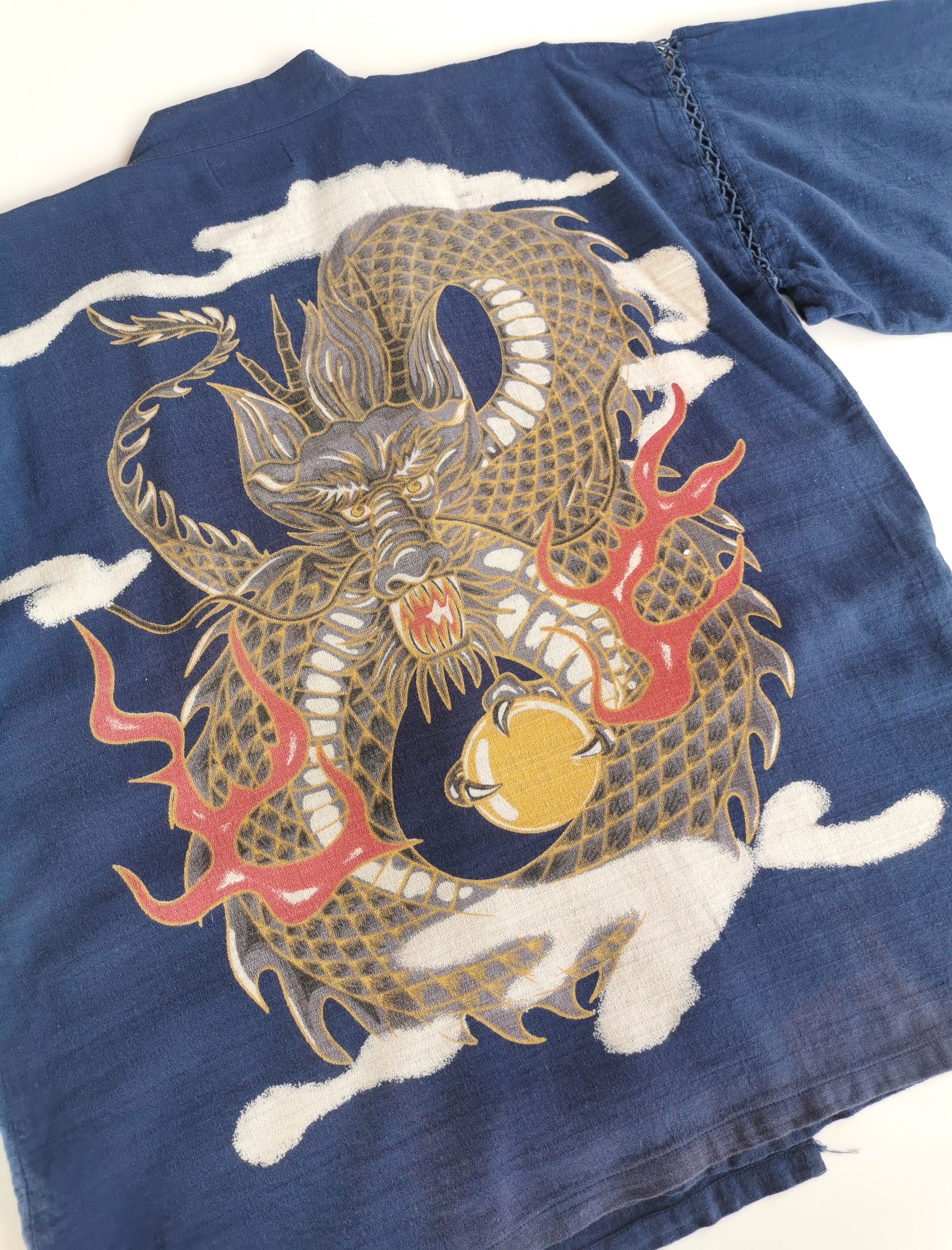 Japanese Brand Dragon Art Indigo Japan Kimono Yakuza Harajuku Style Size US L / EU 52-54 / 3 - 3 Thumbnail