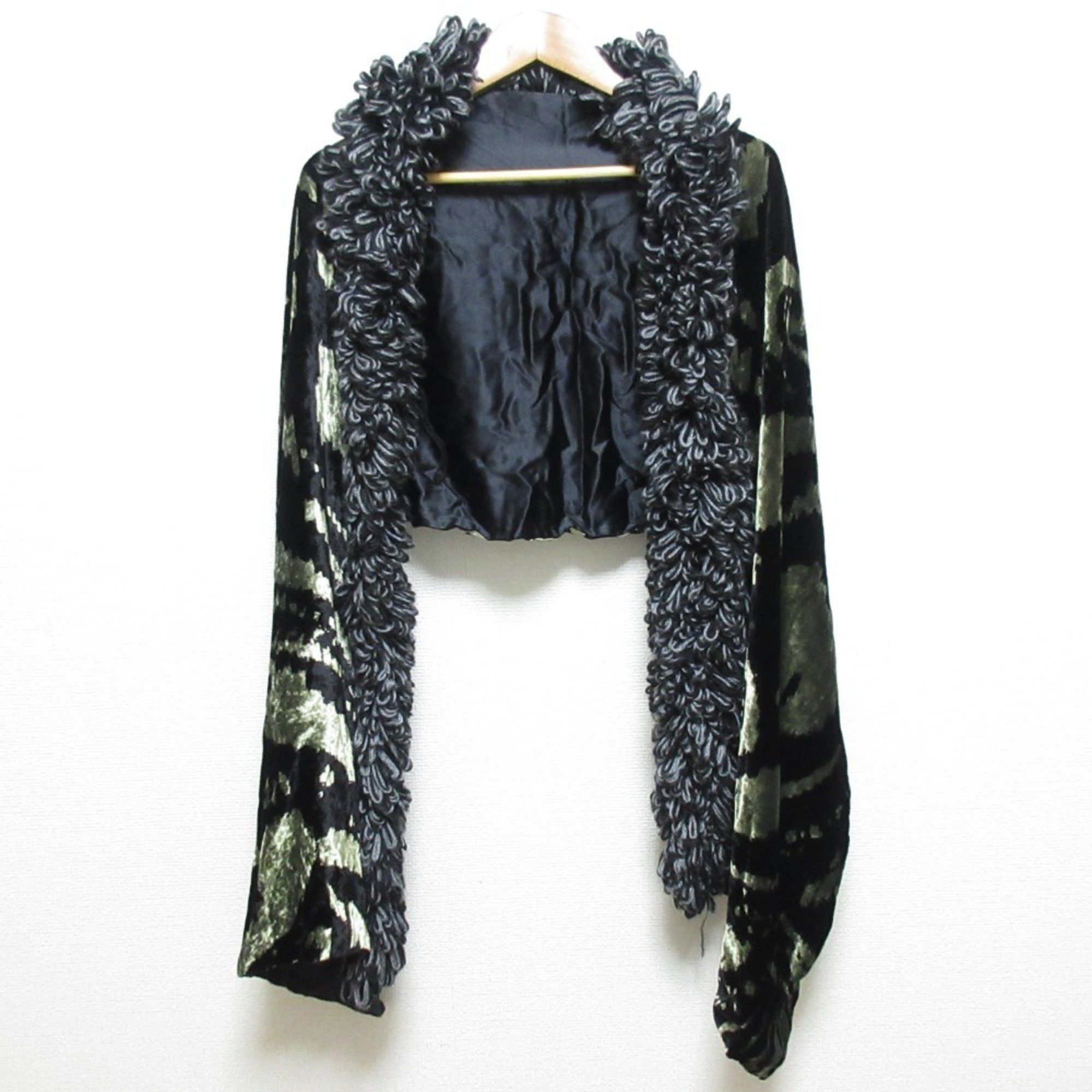Etro ETRO Fringed Silk Velvet Scarf Long Scarf/Stole Black x Green Men's Women's Size ONE SIZE - 1 Thumbnail