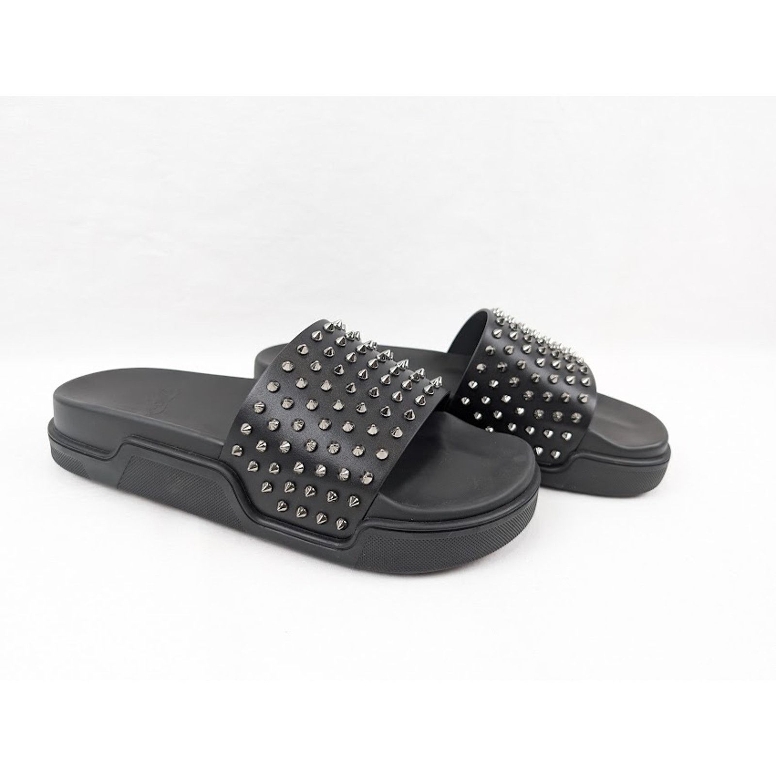 Christian Louboutin o1rshd1 Pool Fun Flat Calf Slippers in Black/Gun Size US 12.5 / EU 45-46 - 12 Thumbnail