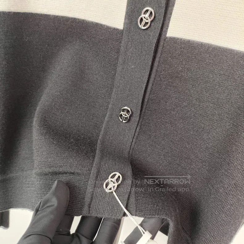 Hermes Hermes Knitted and silk blend jacket in black and white Size XXS / US 00 / IT 34 - 4 Thumbnail