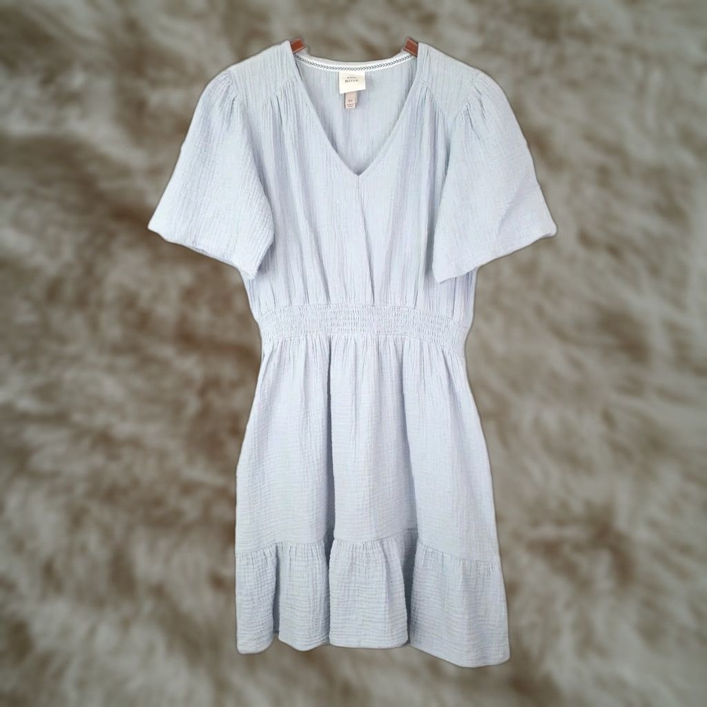 Vintage VINTAGE Knox Rose Dress Short Sleeve XS V-Neck Purple Cotton Stretch Waist Flowy Womens Size 26" / US 2 / IT 38 - 1 Thumbnail