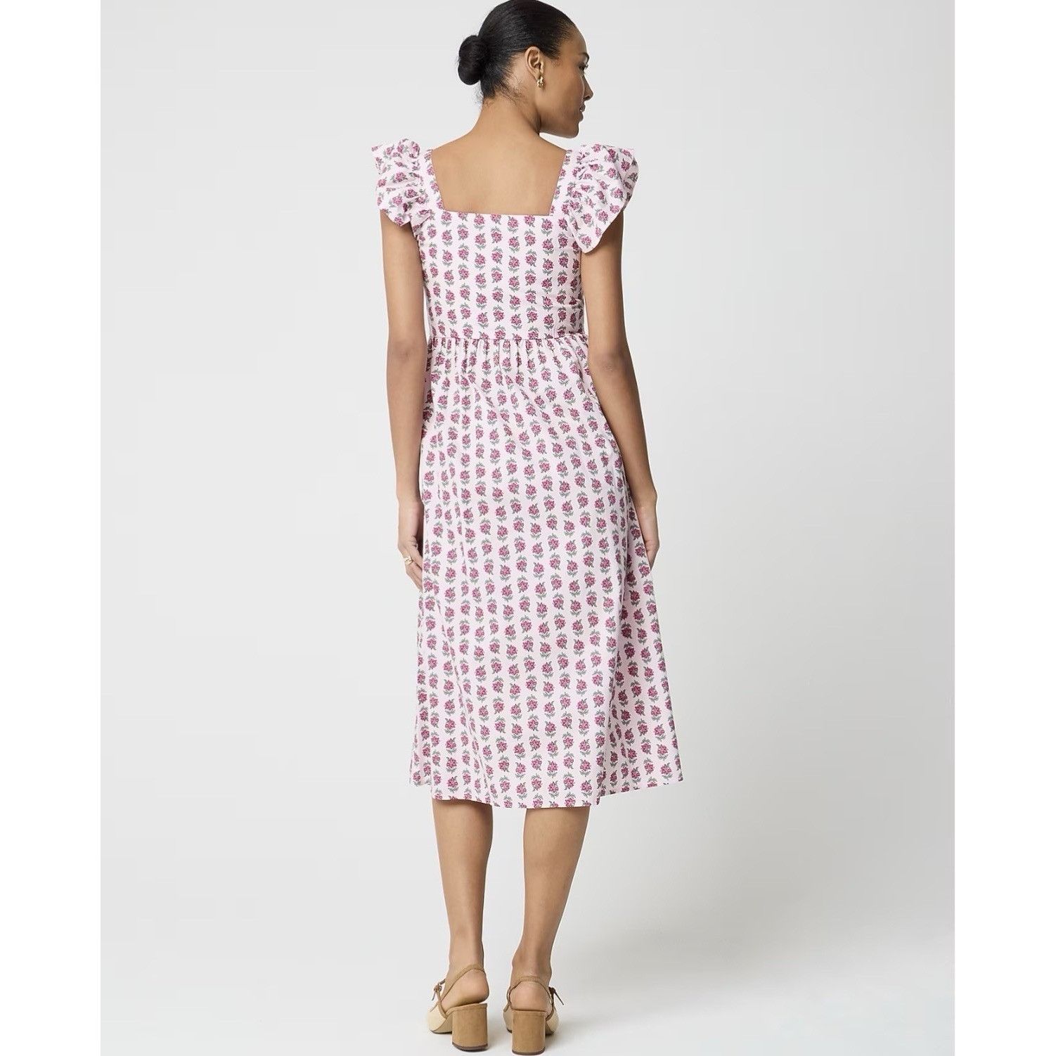J.Crew J.Crew Floral Midi Dress Pink Ruffle Sleeve Square Neck 6P Size S / US 4 / IT 40 - 7 Thumbnail