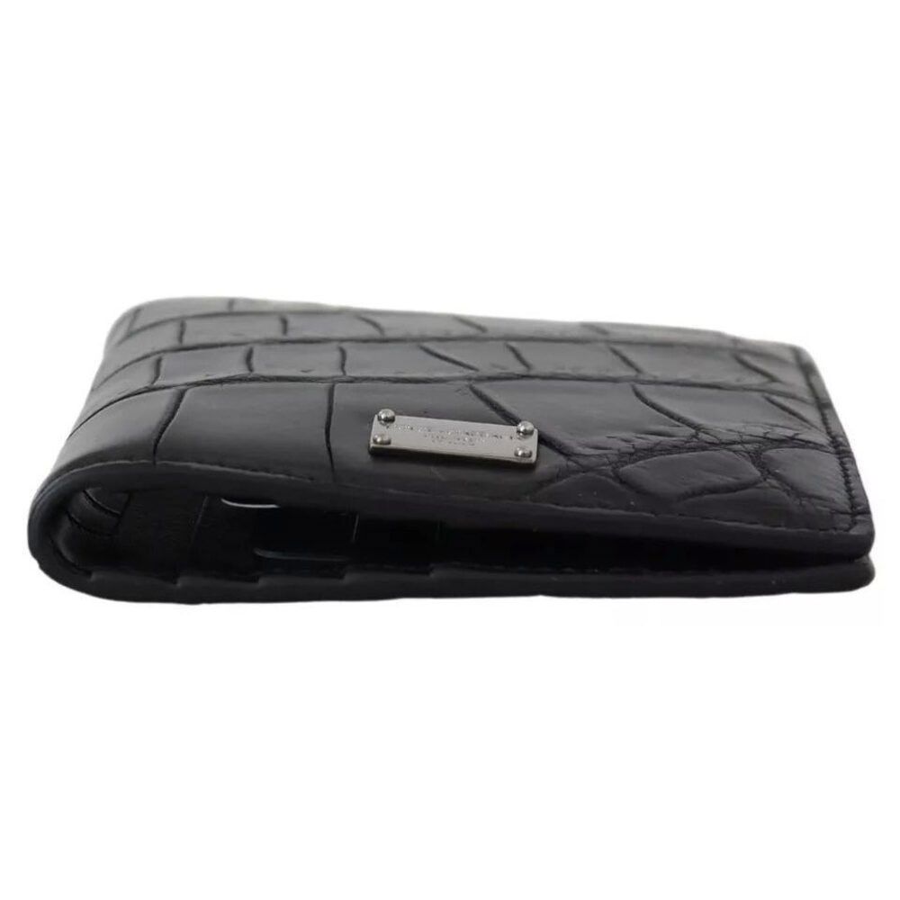 Dolce & Gabbana Dolce & Gabbana Black Exotic Leather Bifold Card Holder Wall Size ONE SIZE - 4 Thumbnail