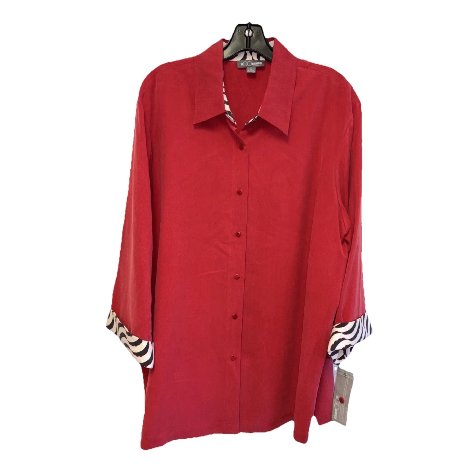 Vintage Go Silk Women Top 1X Red Button Up Zebra Print 3/4 Sleeve Collared Neckline Casual Shirt Womens Silk Size XL / US 12-14 / IT 48-50 - 2 Thumbnail