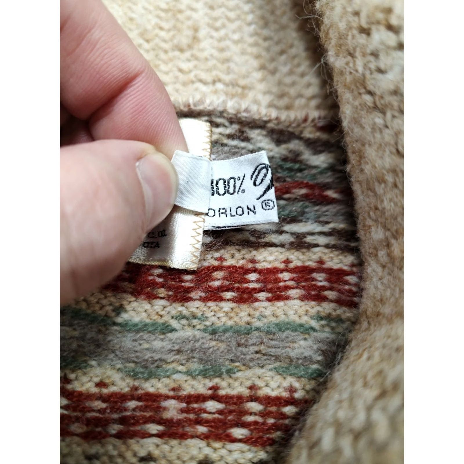 MILLY VINTAGE The Woolen Mill Cardigan Mens L Tan Knit Cable-Knit Striped Fisherman Button Sweater United States Size US L / EU 52-54 / 3 - 5 Thumbnail