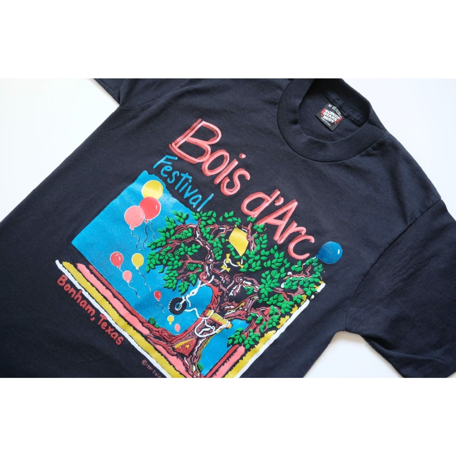 Fruit Of The Loom VINTAGE FRUIT OF THE LOOM T-SHIRT Graphic 90s Art Festival Bois d’Arc Bonham TX M Black Mens Size US M / EU 48-50 / 2 - 5 Thumbnail