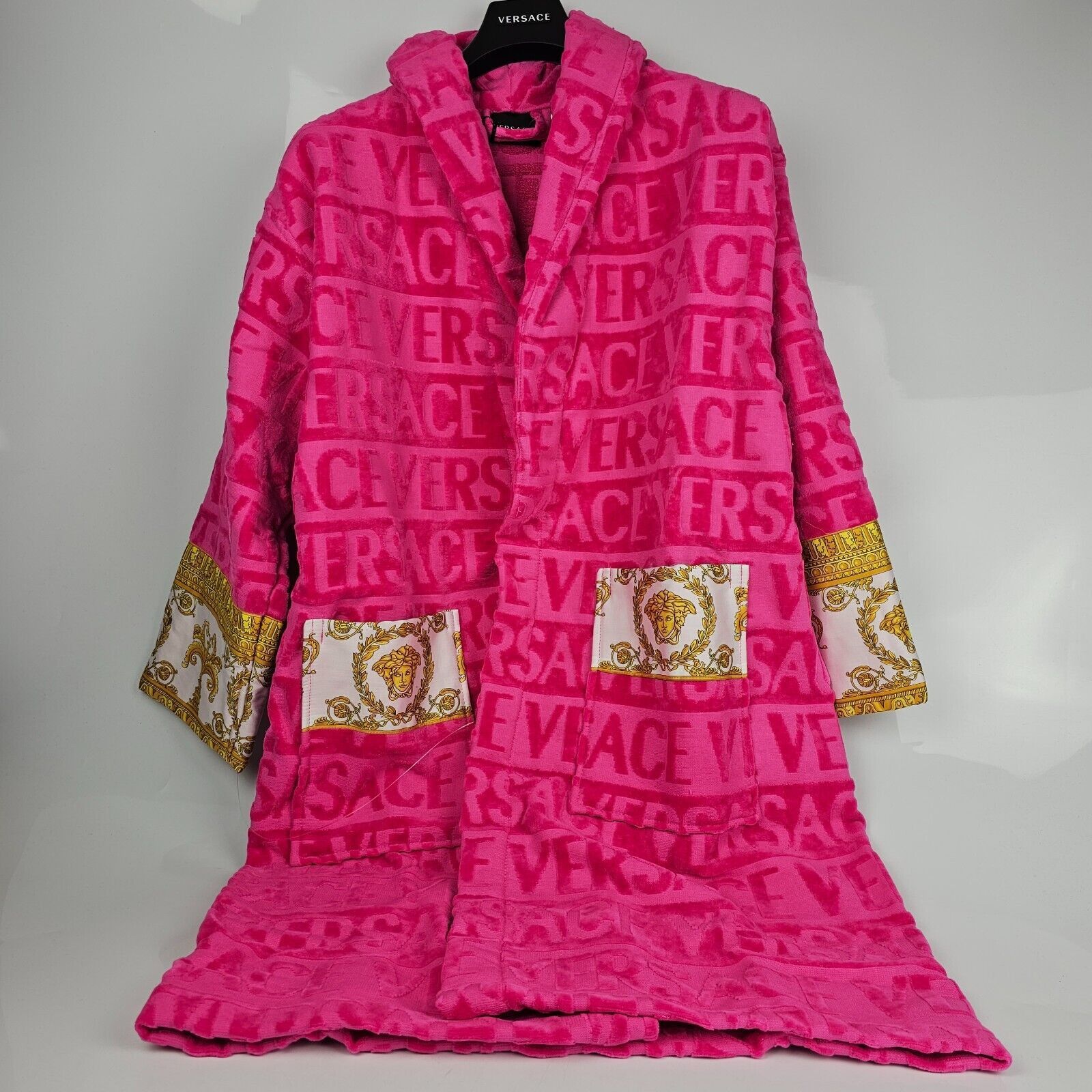 image of Versace Baroque Print Pink Long Bathrobe New Xl, Men's