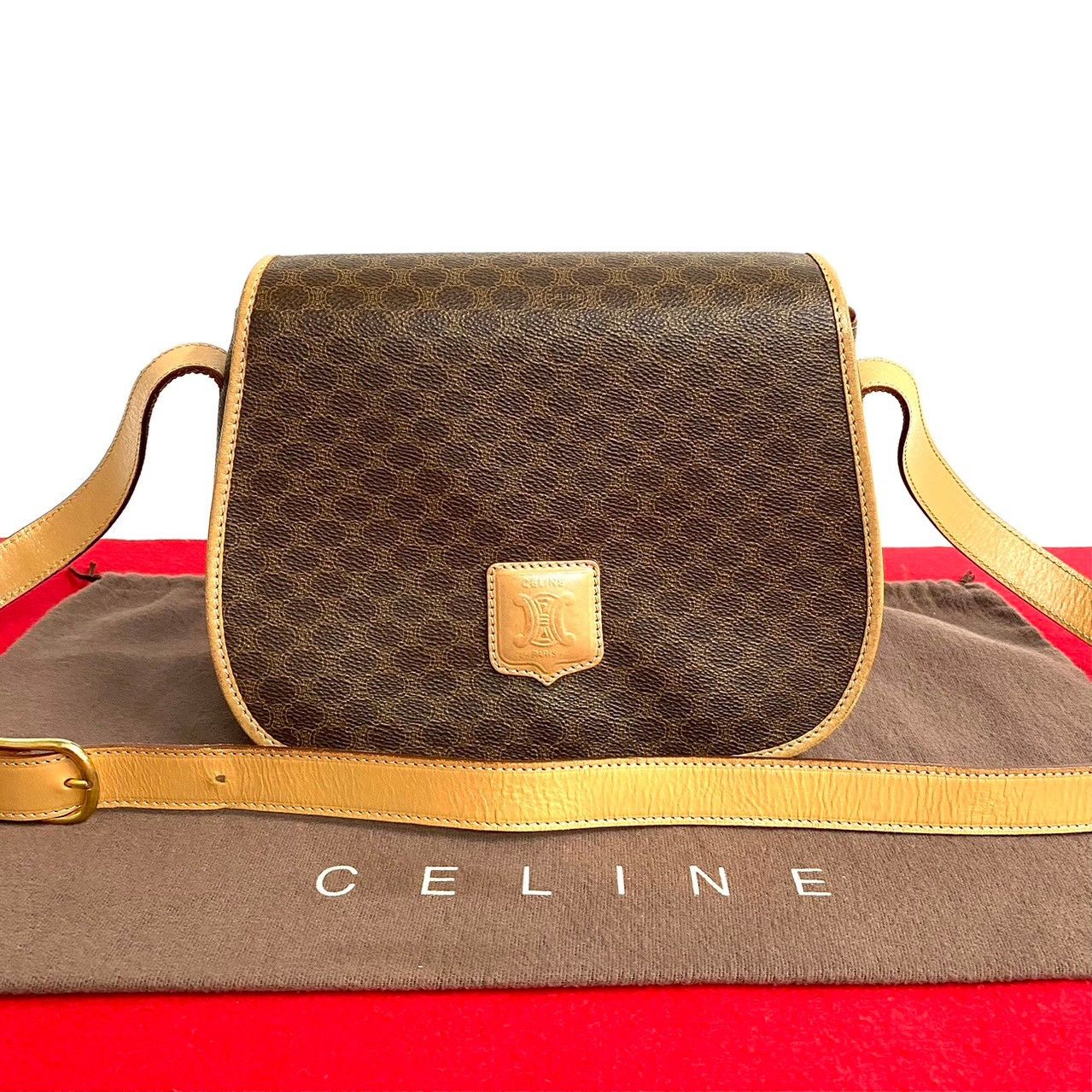 image of Celine Macadam Canvas Crossbody Bag in Brown, Women's