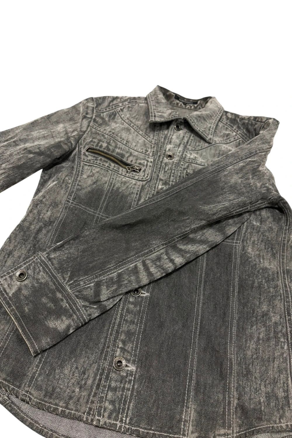 5351 POUR LES HOMMES Japanese brand grey two tone marble wash denim jacket Size US M / EU 48-50 / 2 - 2 Thumbnail