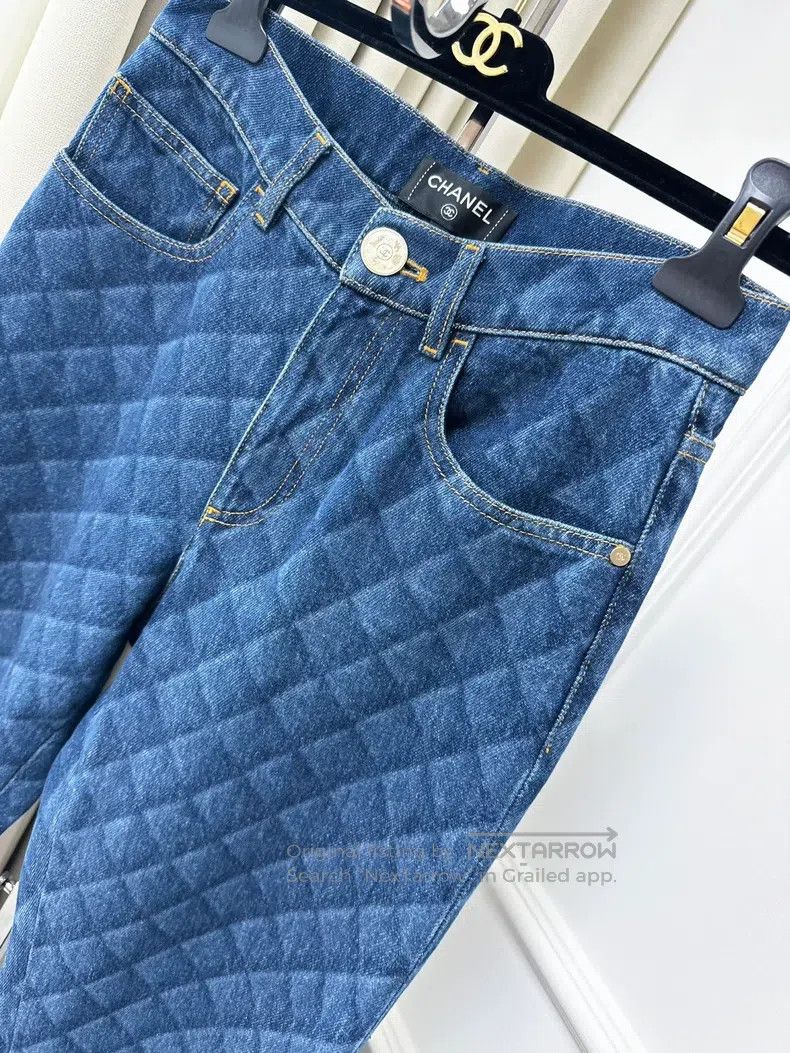 Chanel Chanel 22b blue diamond check straight jeans Size 42" / US 20 - 3 Thumbnail