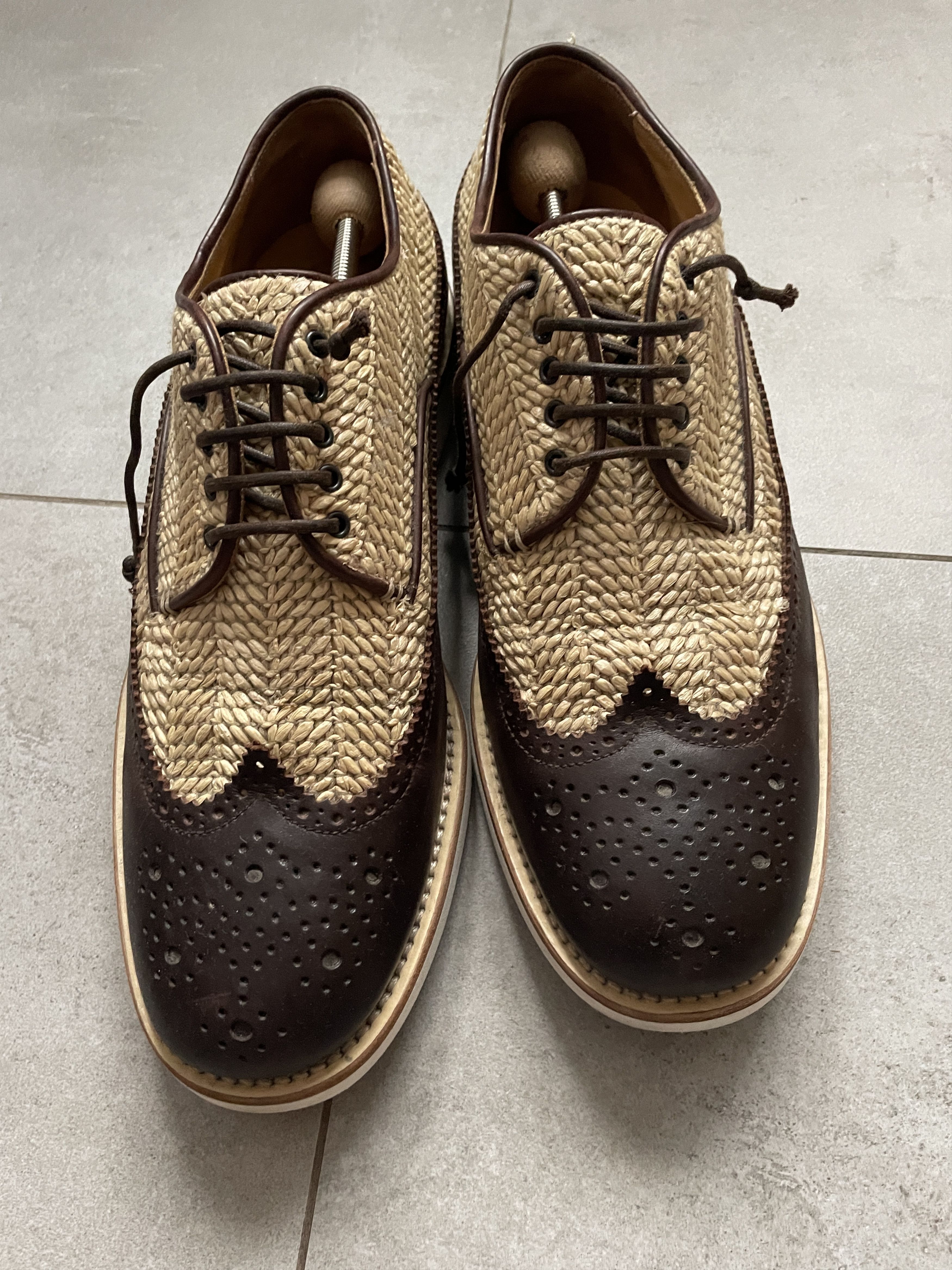 Giorgio Armani GIORGIO ARMANI BROWN LEATHER STRAW OXFORD SHOES Size US 11 / EU 44 - 2 Thumbnail