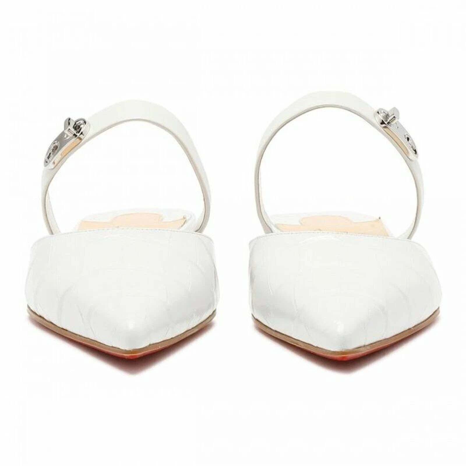 Christian Louboutin Christian Louboutin Choc Lock Flat White Croc Pointed Toe Size US 8 / IT 38 - 6 Thumbnail