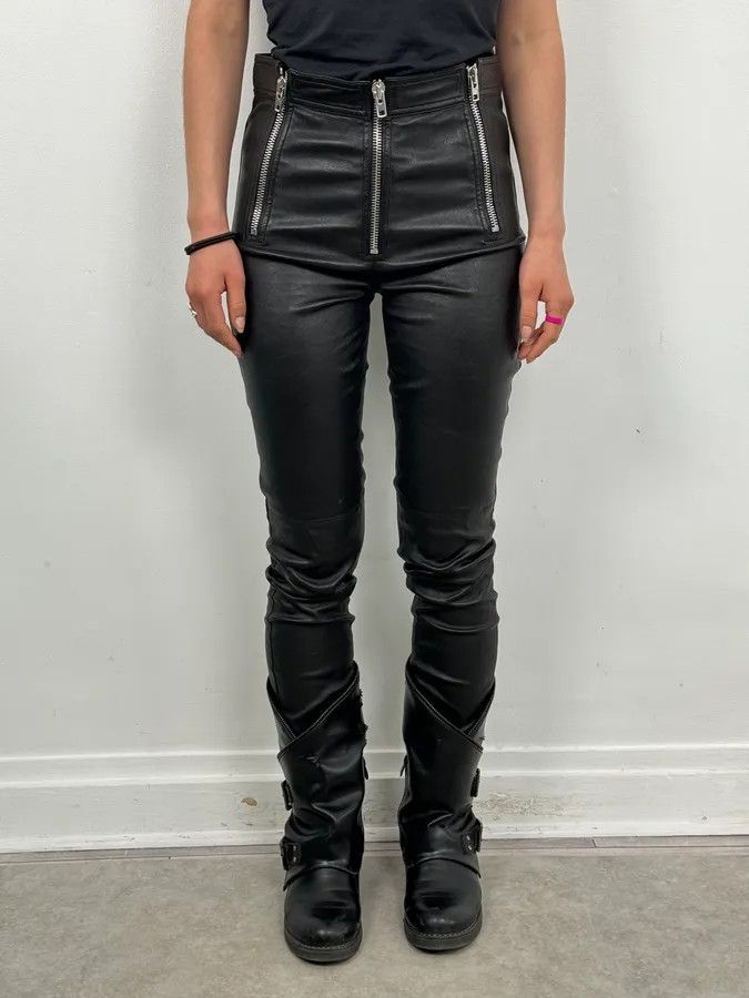 Givenchy 2010s Givenchy Black Leather Multi-Zip Skinny Pants Size 26" / US 2 / IT 38 - 2 Thumbnail