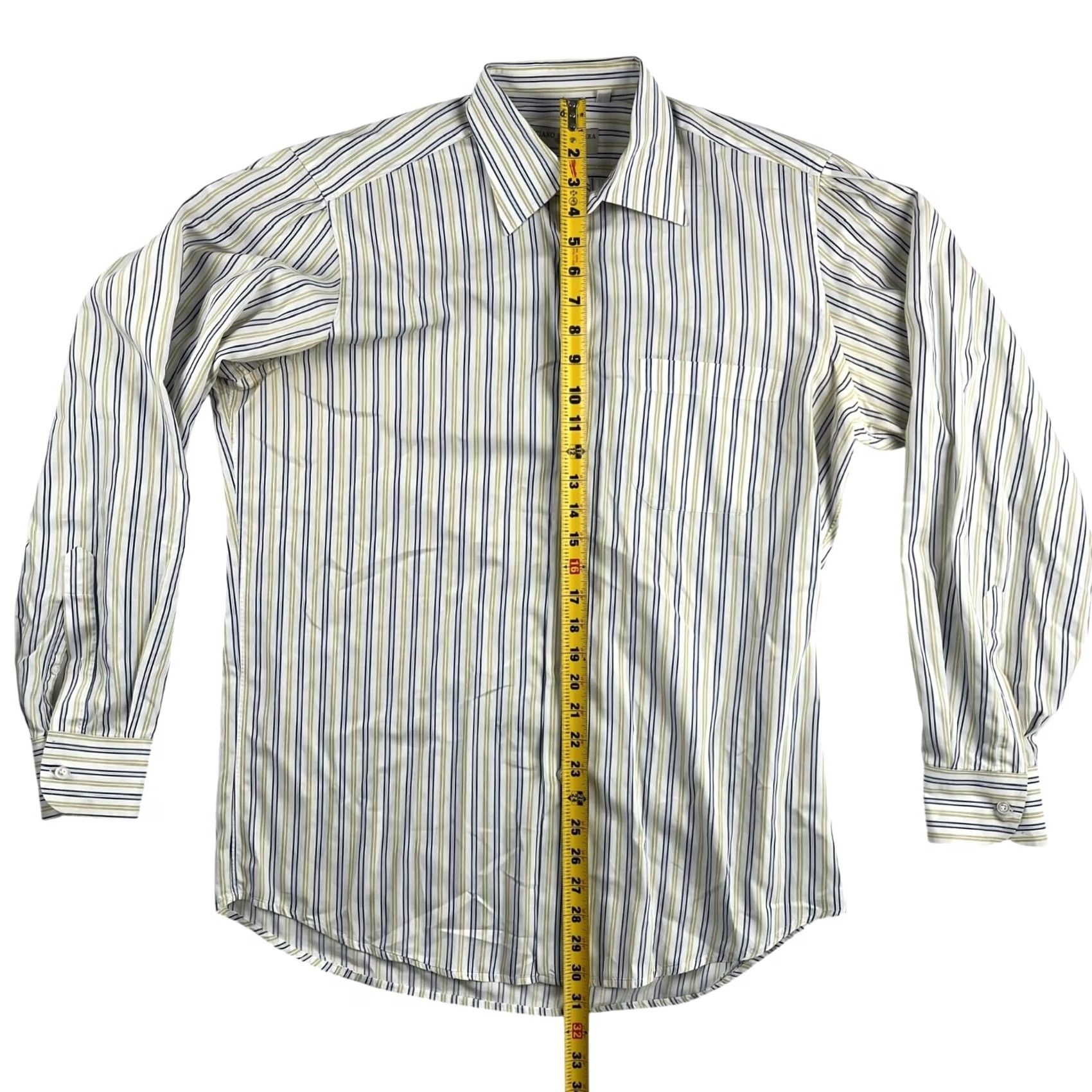 Vintage Luciano Barbera Shirt Button-Up Yellow Striped Cotton Blend Knit Long Sleeve Collared 41 Mens Made in Italy Size US L / EU 52-54 / 3 - 4 Thumbnail