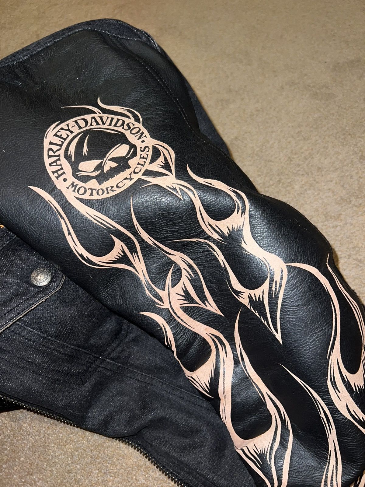 Harley Davidson × Vintage 2009 Harley Davidson FlamedSkull Leather ArmedArmouredJacket Size US M / EU 48-50 / 2 - 11 Thumbnail