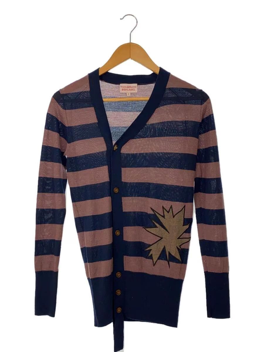 image of Vivienne Westwood Asymmetrical Striped Wool Knit Cardigan in Navy, Women's (Size Medium)