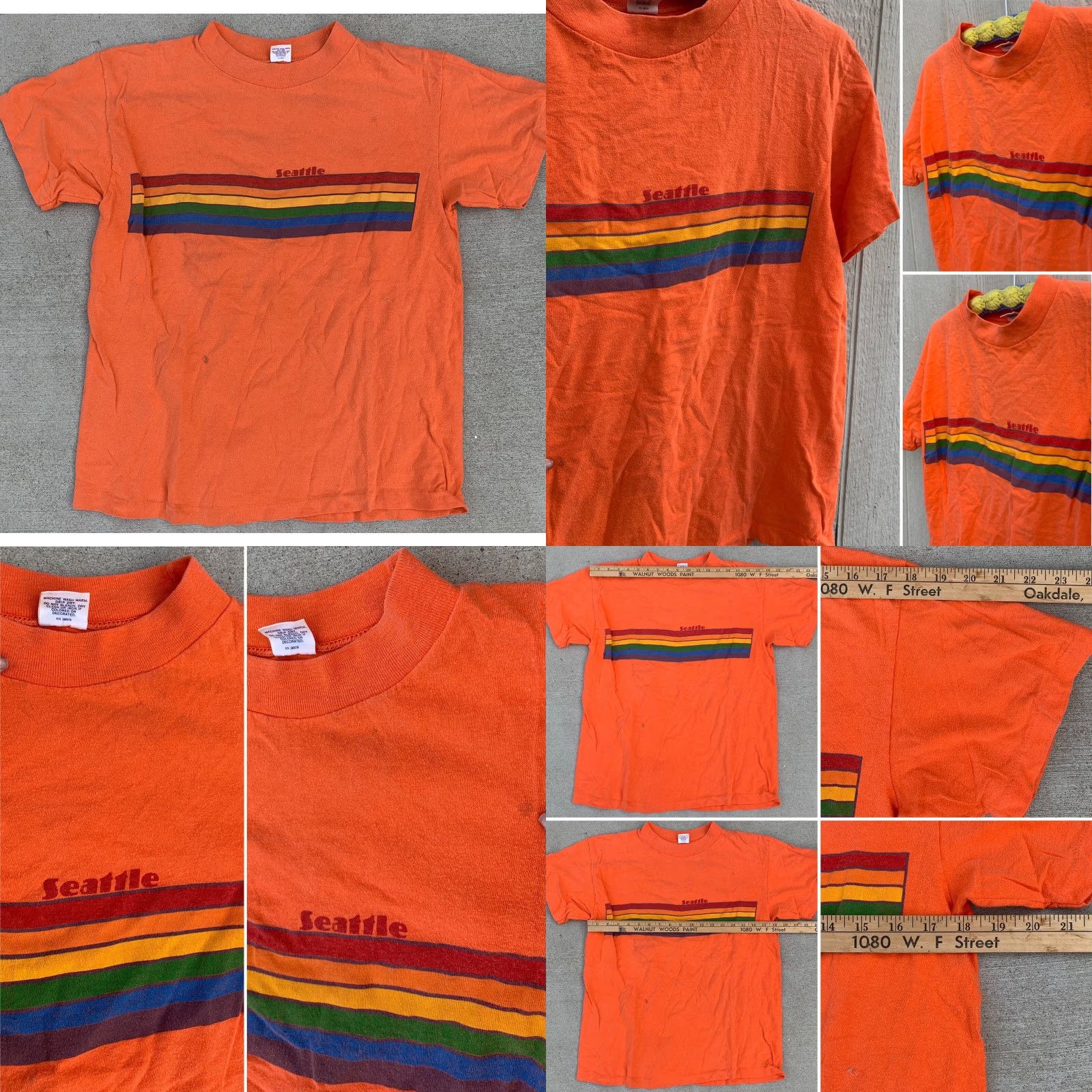 Rainbow Vintage Shoreline Sportswear t-Shirt Seattle rainbow graphics 80s 70s L Unisex Orange Cotton Graphic Tee Shirt Decade 1980s Size US L / EU 52-54 / 3 - 8 Thumbnail