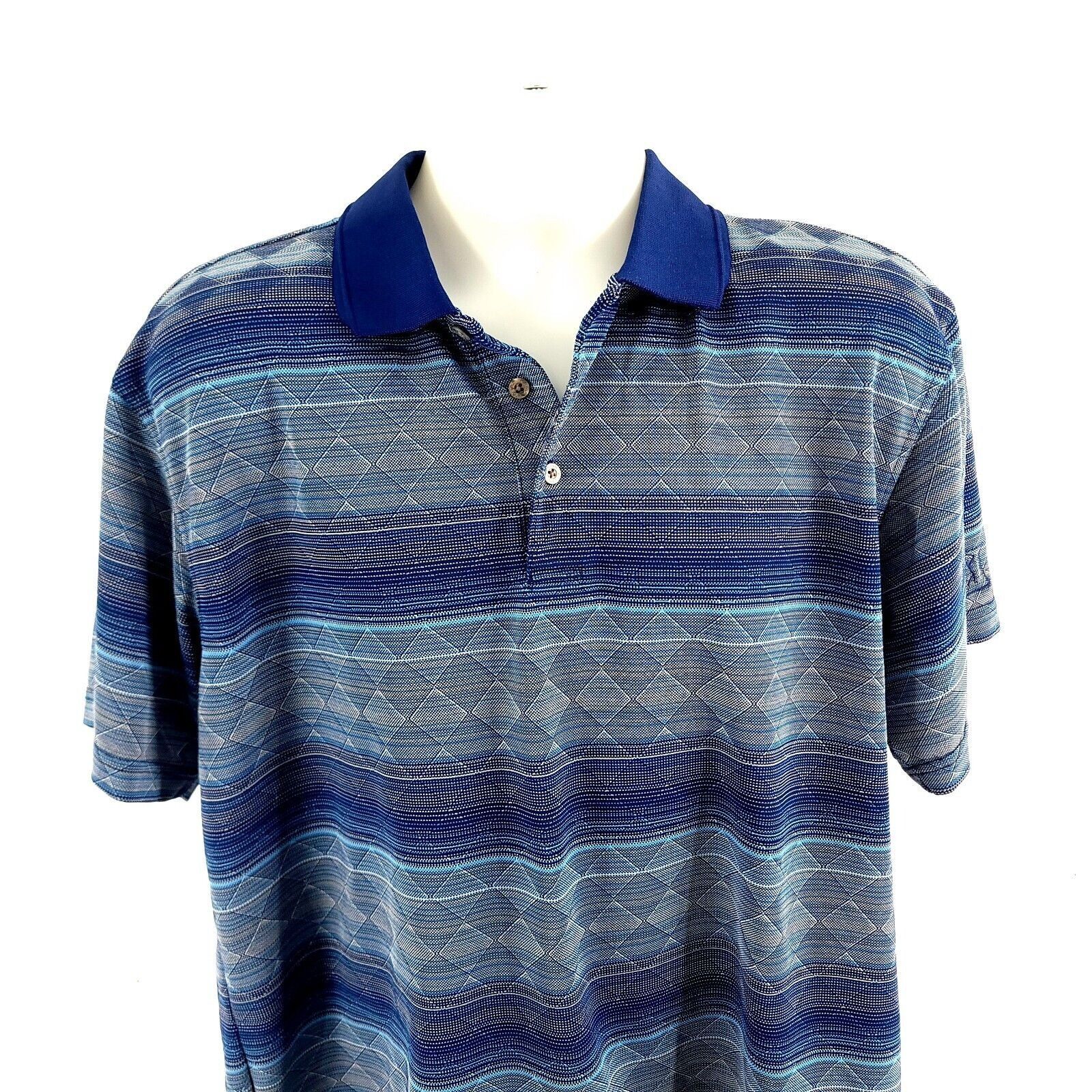PGA Tour PGA Tour Large Blue Striped Textured Polyester Collared Polo Size US L / EU 52-54 / 3 - 1 Thumbnail