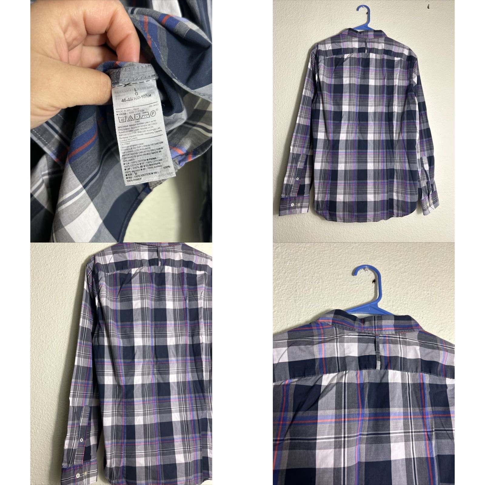 Banana Republic Banana Republic Men's L Gray Black Plaid Button-Up Shirt Grant Fit Long Sleeve Cotton Size US L / EU 52-54 / 3 - 8 Thumbnail