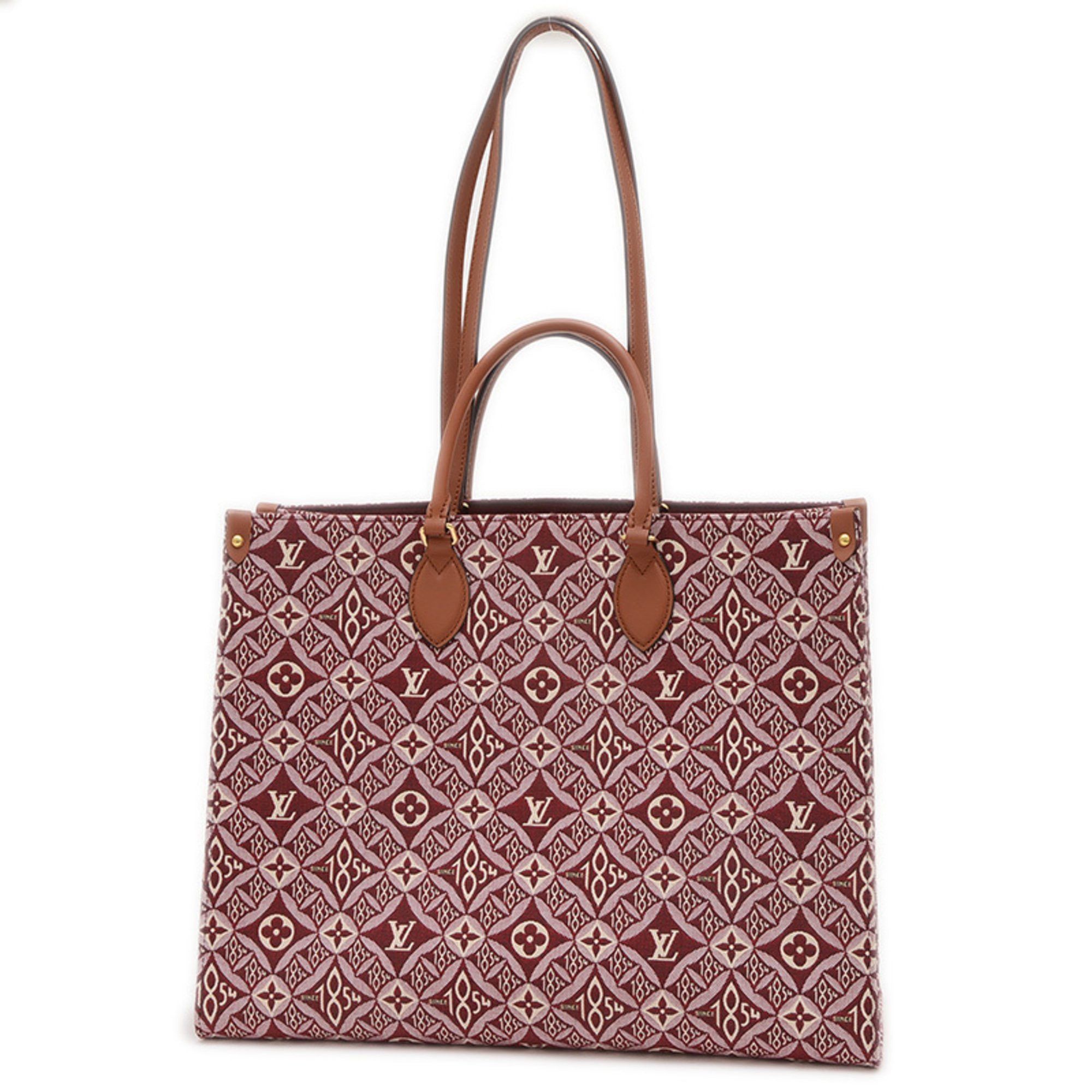 Louis Vuitton Monogram Jacquard On The Go Gm Tote Bag Bordeaux Pink M57185, Women's