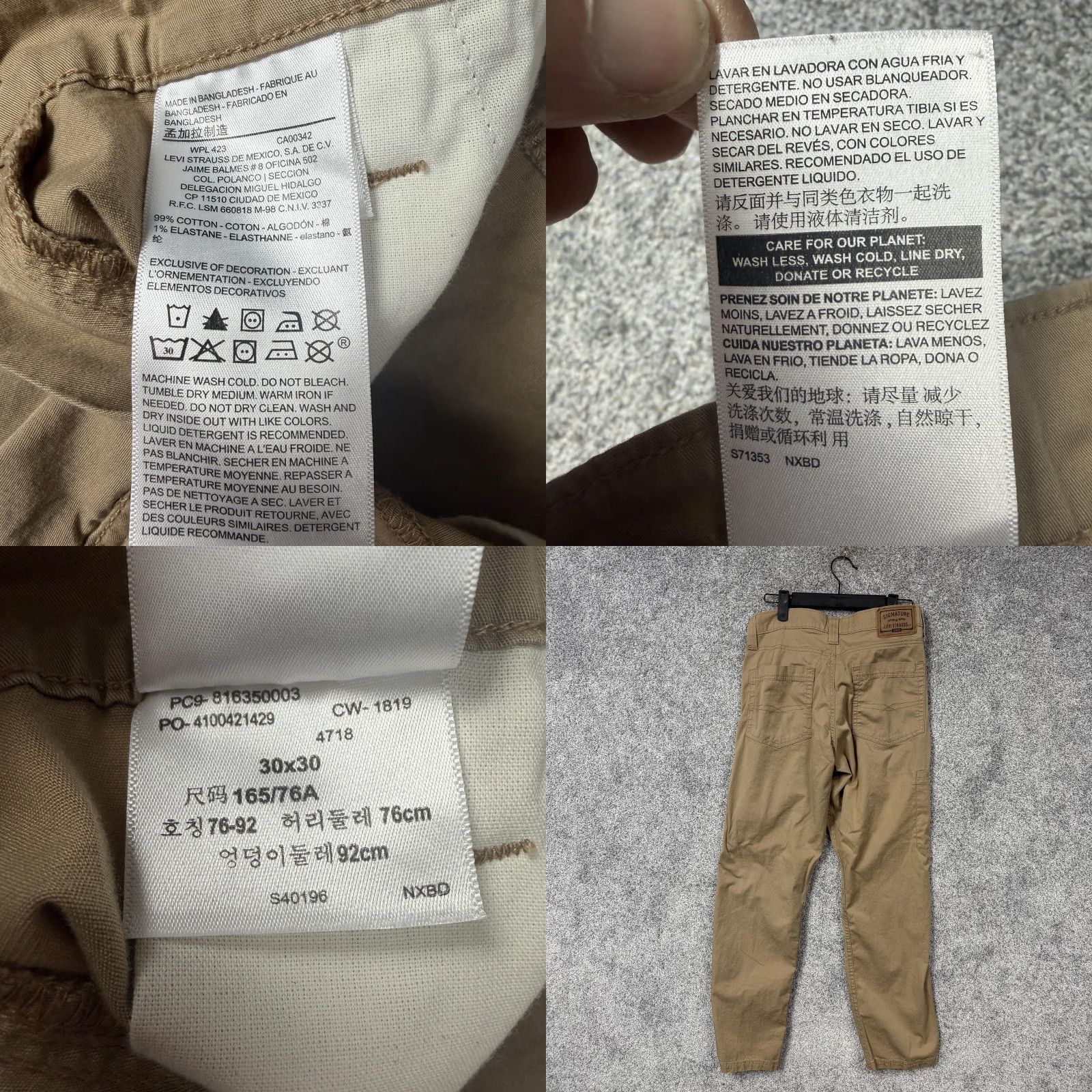 Vintage Levis Signature by Levi Strauss & Co. Gold Mens Carpenter Pants 30x27.5 Khaki Stretch Workwear Straight Leg Denim Size US 30 / EU 46 - 8 Thumbnail