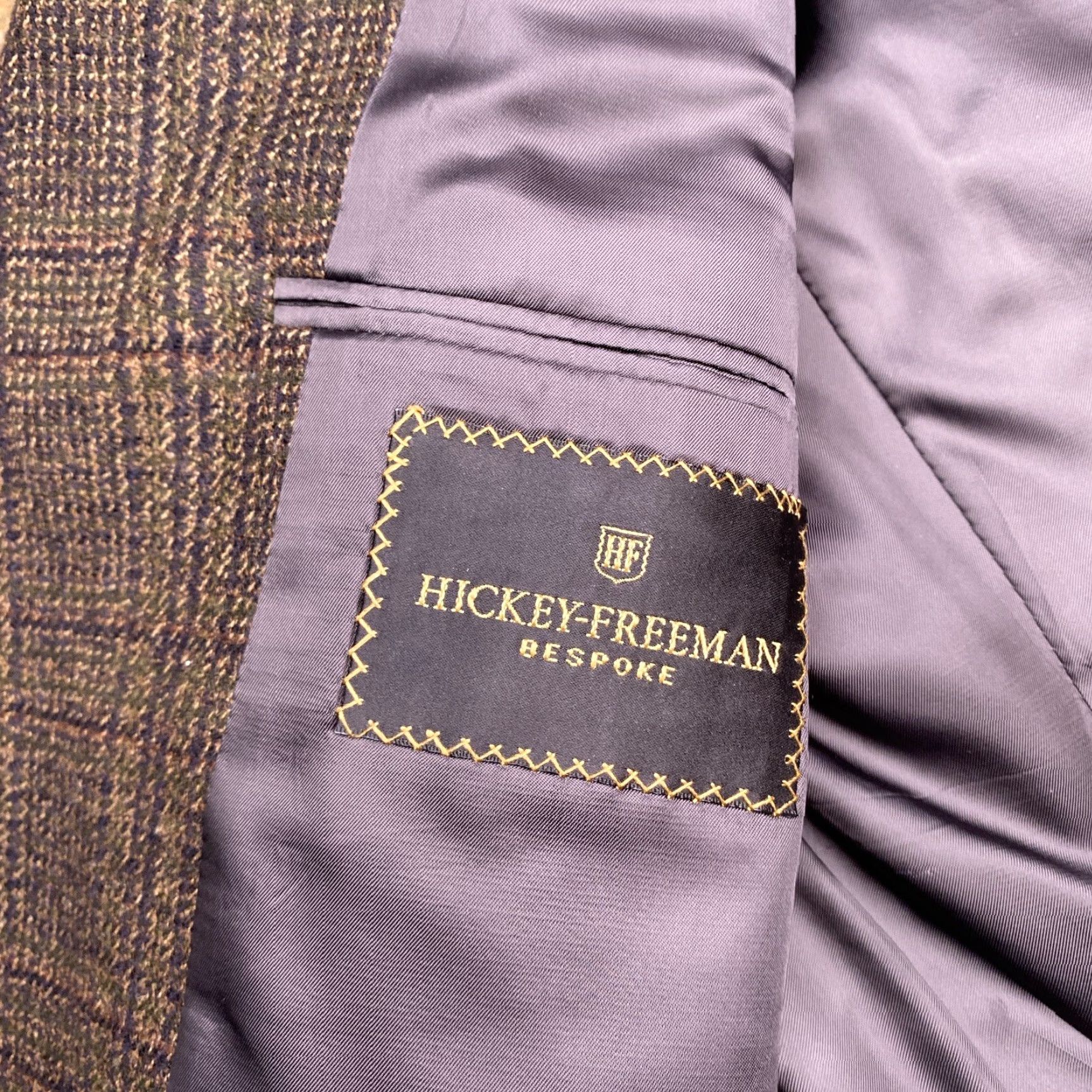 Vintage Hickey Freeman Blazer Sport Coat 45R Wool Tweed Plaid Brown Notch Single-Breasted Three-Button Mens Regular Vintage Brown Plaid Wool Blazer Size 48R - 4 Thumbnail