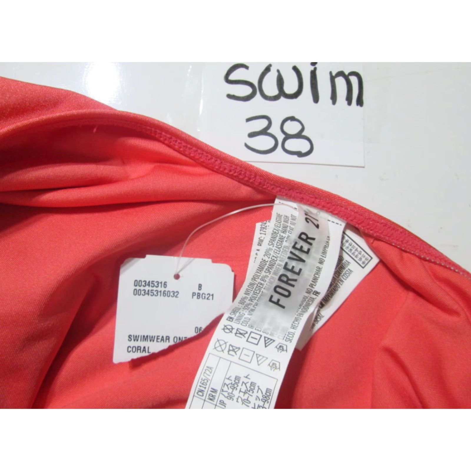 Forever 21 Forever 21 One Piece Swimsuit Coral Crossback Open Back NWT Womens M Beach Sea Pattern Solid Wireless Unlined Size ONE SIZE - 6 Thumbnail