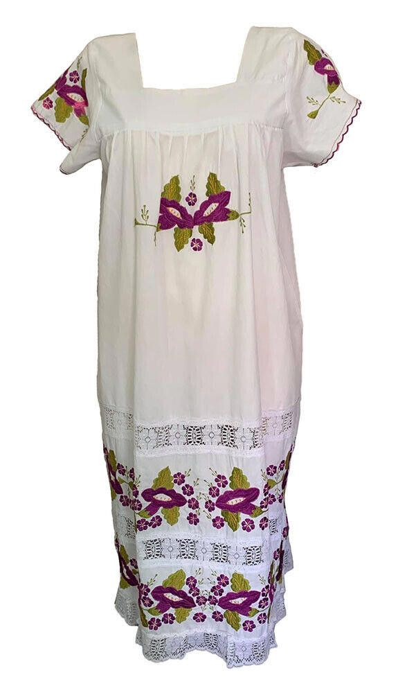 Designer Pre Owned Mexican White Hand Made Embroidered Dress L Size L / US 10 / IT 46 - 1 Thumbnail
