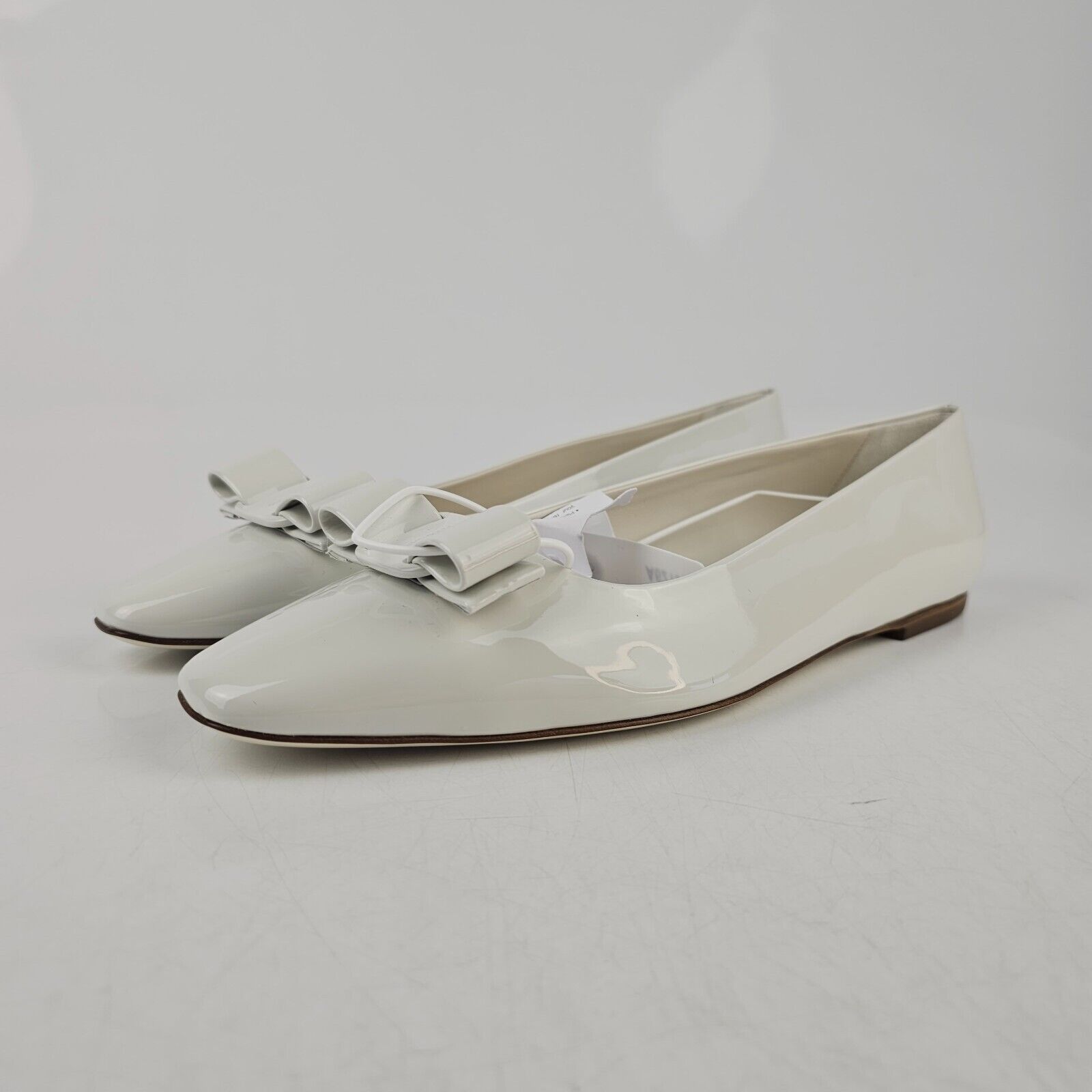 Ferragamo Anz White Patent Leather Ballet Flats New