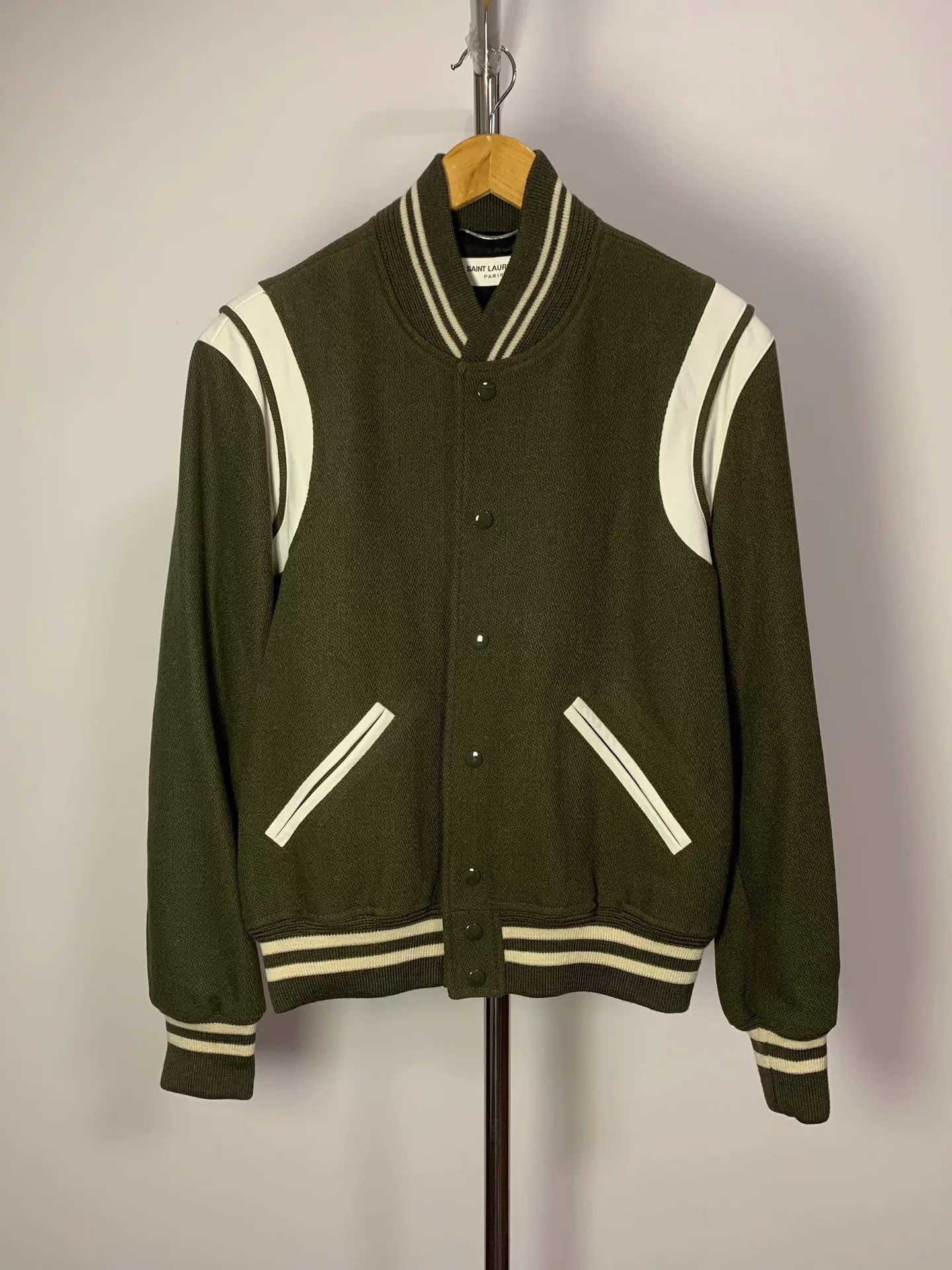 Saint Laurent Paris Saint Laurent Men's Green Varsity Jacket Size US M / EU 48-50 / 2 - 1 Thumbnail
