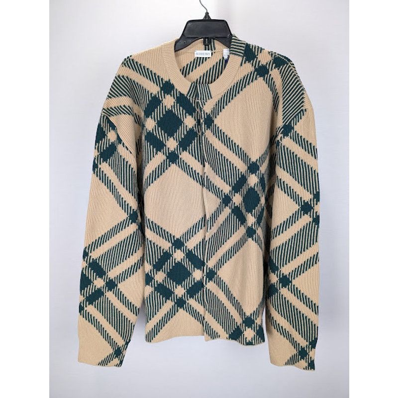 o1rshd1 Checked Cardigan in Beige/Green