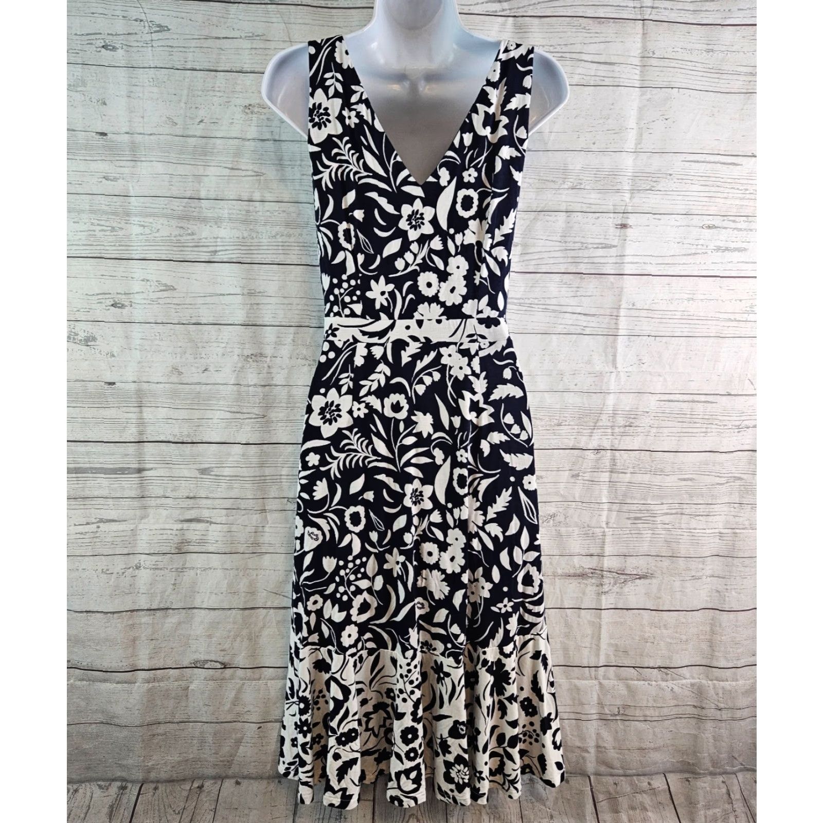 Boden VINTAGE? No. Boden Elisa jersey dress Blue Floral V-Neck Sleeveless 2P Jersey Midi Dress Womens Size XS / US 0-2 / IT 36-38 - 3 Thumbnail