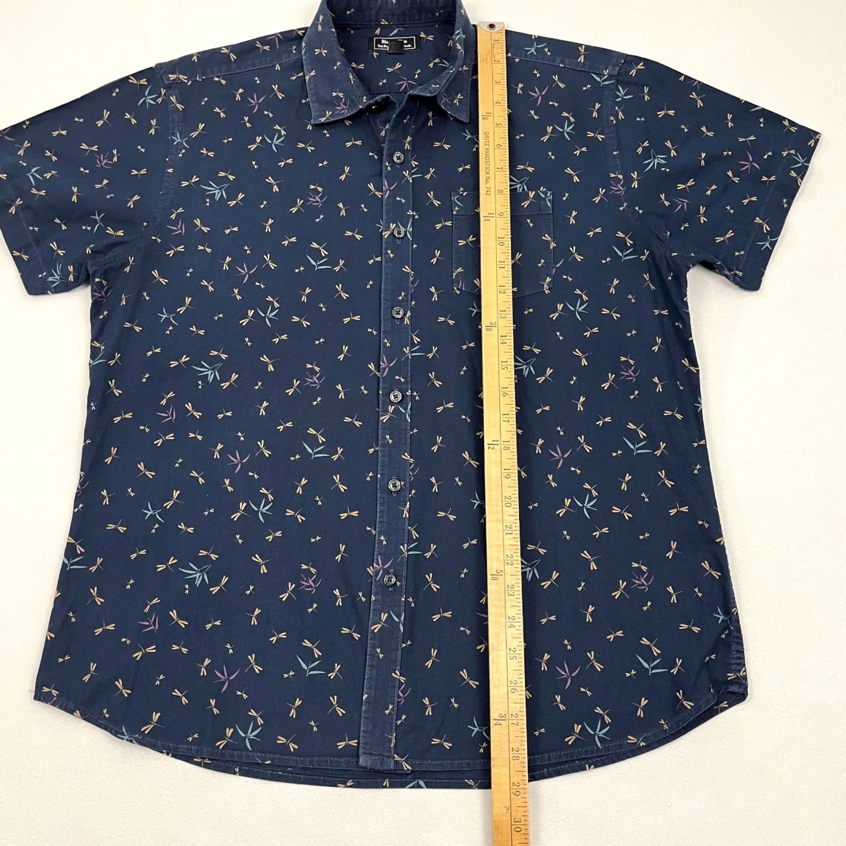 Vintage Blade + Blue USA Shirt Mens L Button-Up Short Sleeve Cam Blue Butterfly Print Preppy S/S Size US L / EU 52-54 / 3 - 4 Thumbnail