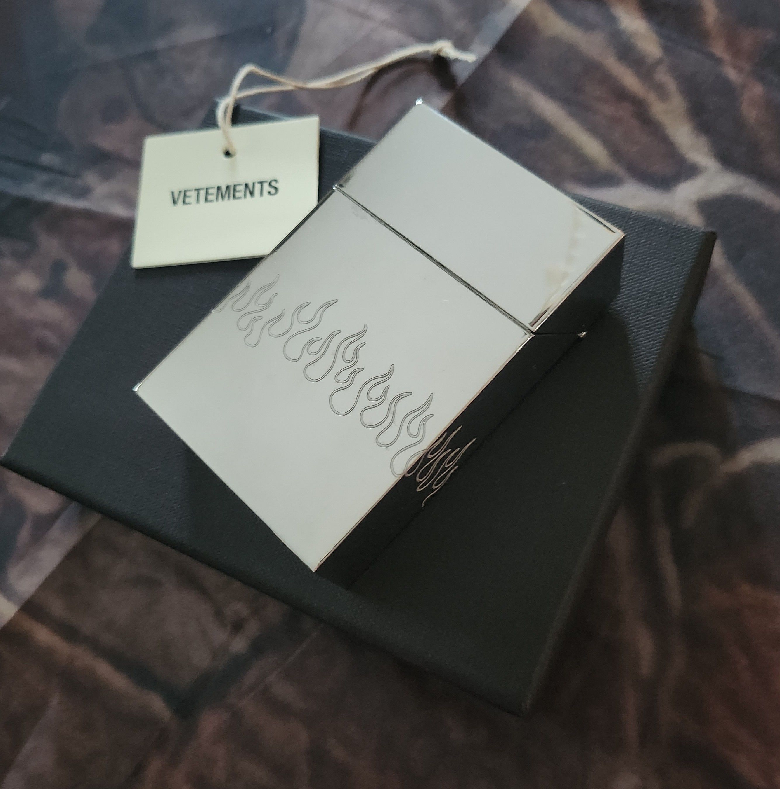 vetements cigarette case Silver Flame Vetements Metal Flame Cigarette Case in