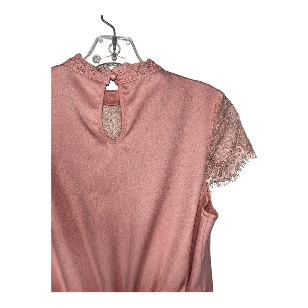 Designer Blush Satin High Neck Lace Dress Size 2 Size XS / US 0-2 / IT 36-38 - 4 Thumbnail