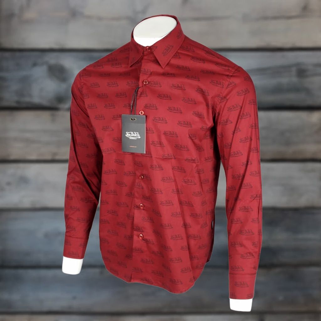 Von Dutch VINTAGE Von Dutch Men's Originals All Over Print Button Shirt Long Sleeve M Wine Red Size US M / EU 48-50 / 2 - 1 Thumbnail