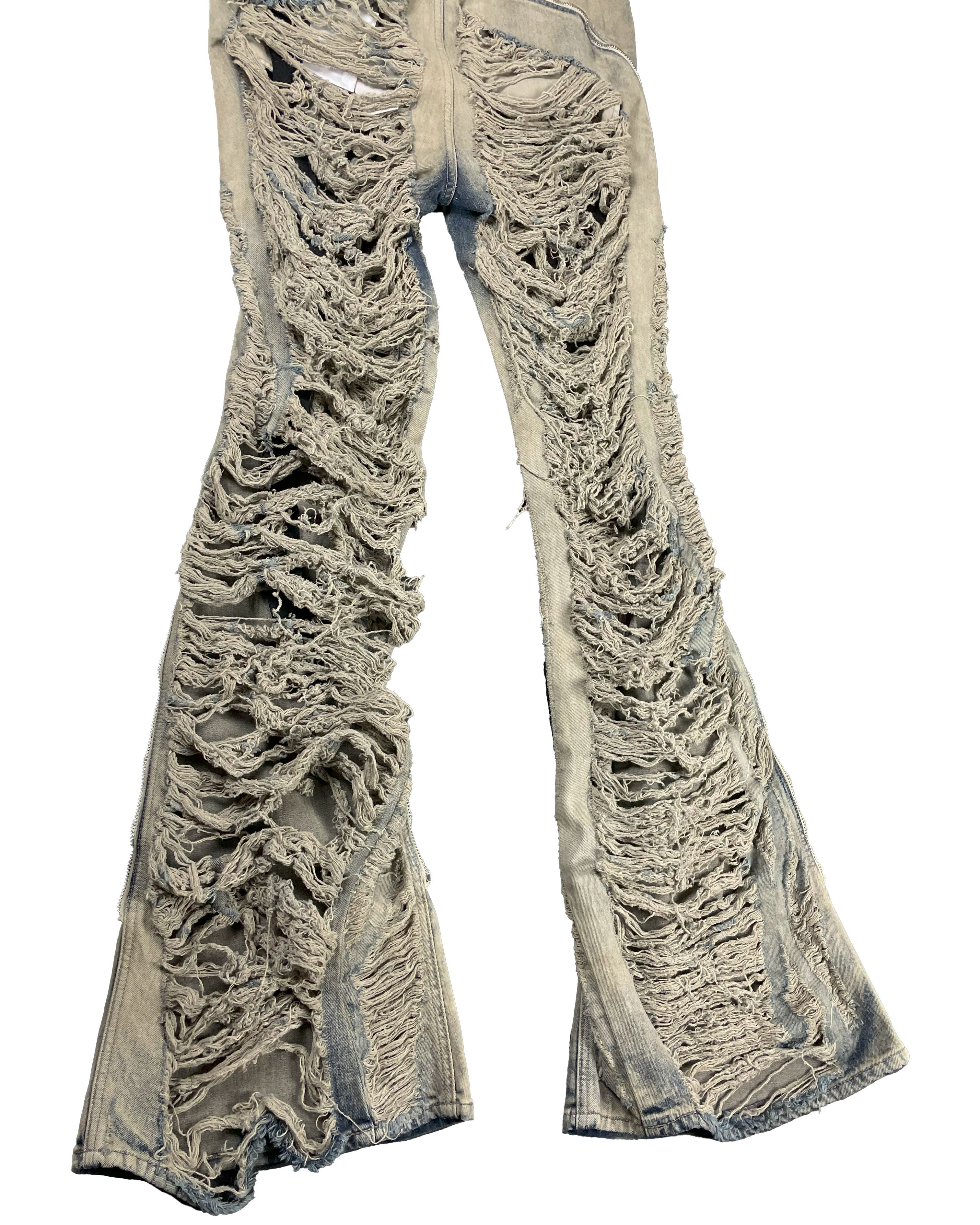 Rick Owens RUNWAY SHREDDED BOLAN BANANA DENIM FW23 LUXOR Size US 31 - 7 Thumbnail