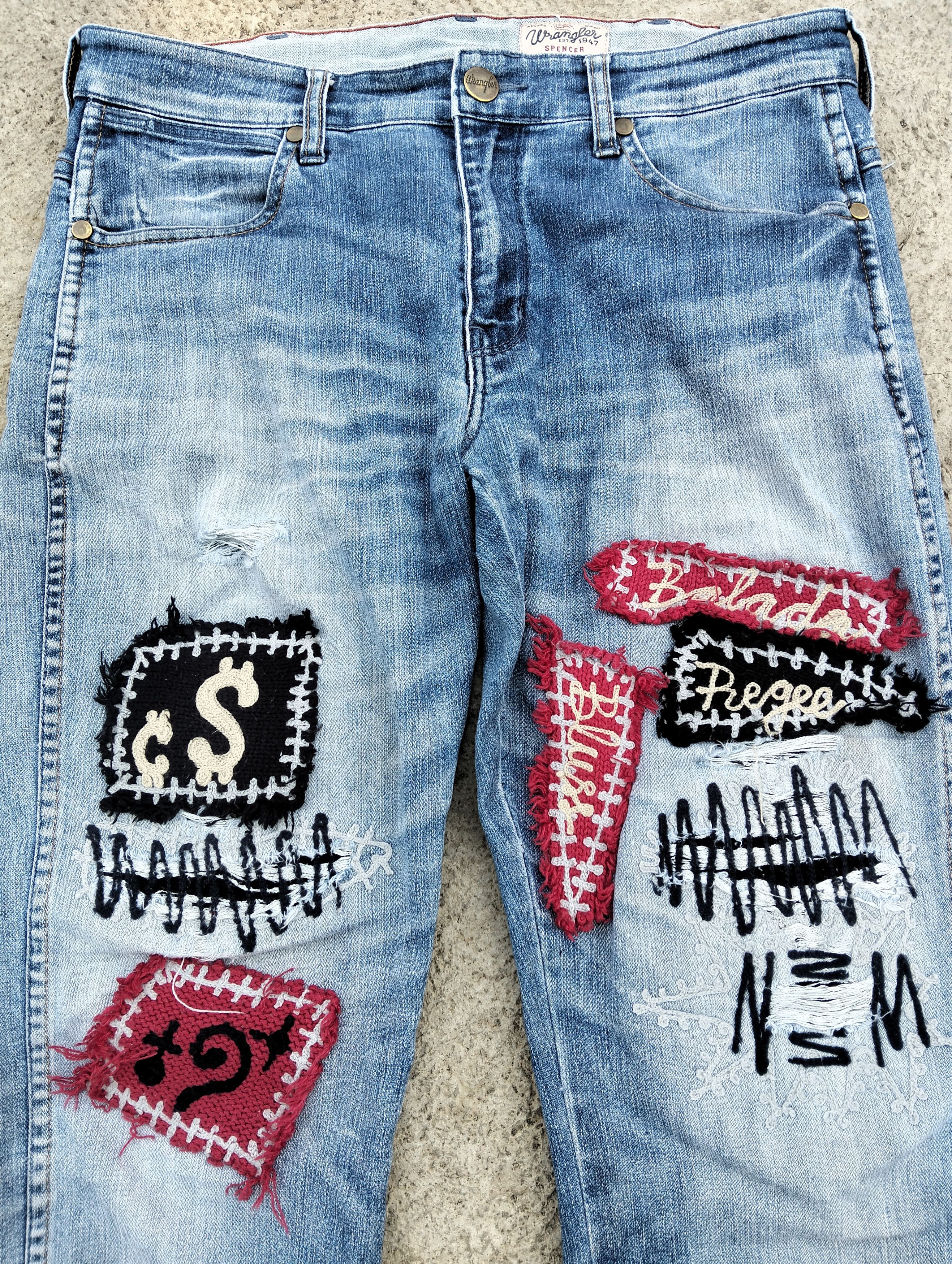 Vintage × Wrangler 🔥 90's Wrangler Spencer distressed Patched Jeans 🔥 Size US 34 / EU 50 - 10 Thumbnail
