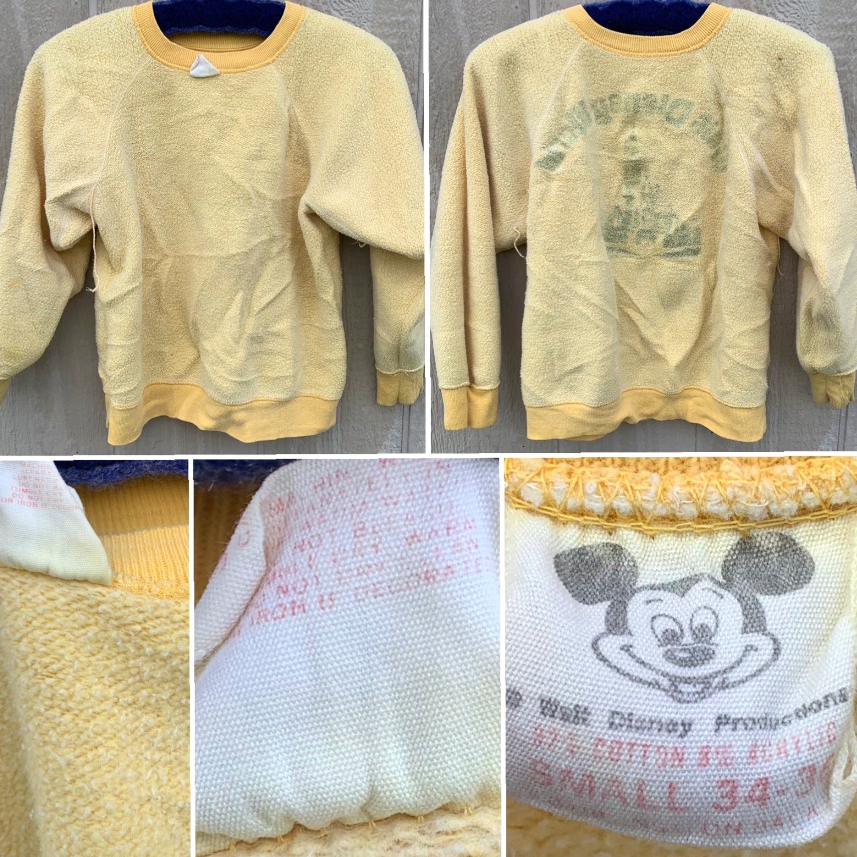 Disney VINTAGE Walt Disney Productions Raglan Sweatshirt S Men Yellow 80s Cartoon USA Retro Graphic Print pullover Size US S / EU 44-46 / 1 - 6 Thumbnail