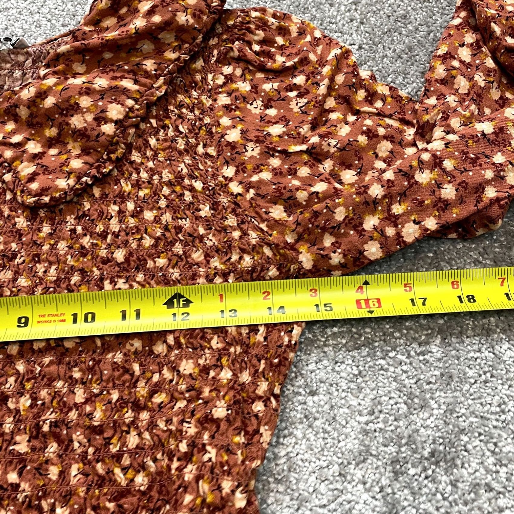 Vintage Rabbit Rose Blouse Cropped Peasant Top Womens XL Brown Floral Stretch Collared Size XL / US 12-14 / IT 48-50 - 4 Thumbnail
