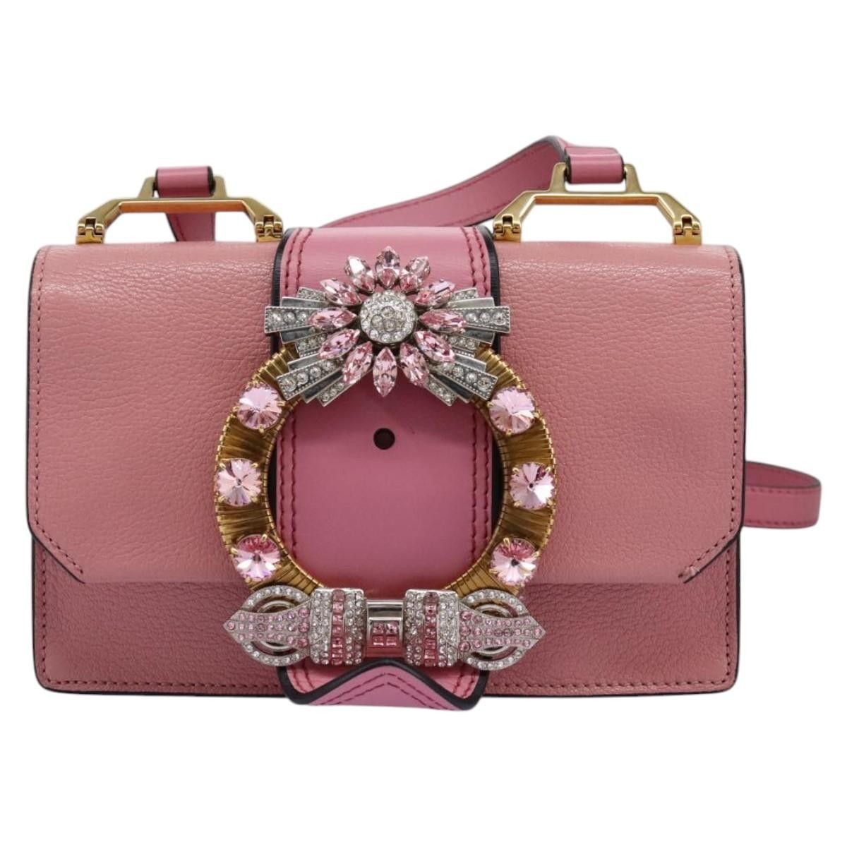 Miu Miu Miu Miu Madras Crystal Buckle Shoulder Bag Leather Size ONE SIZE - 1 Thumbnail