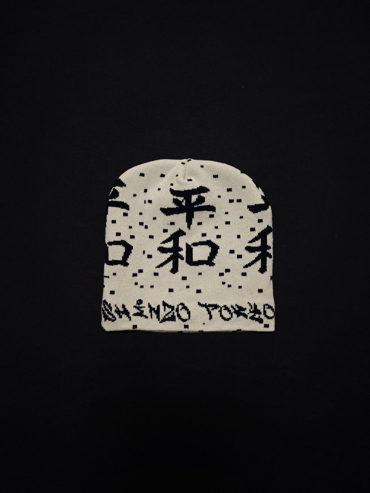 Japanese Brand Shinzo Tokyo Kanji Print Cyber Grunge No Cuff Beanie ...