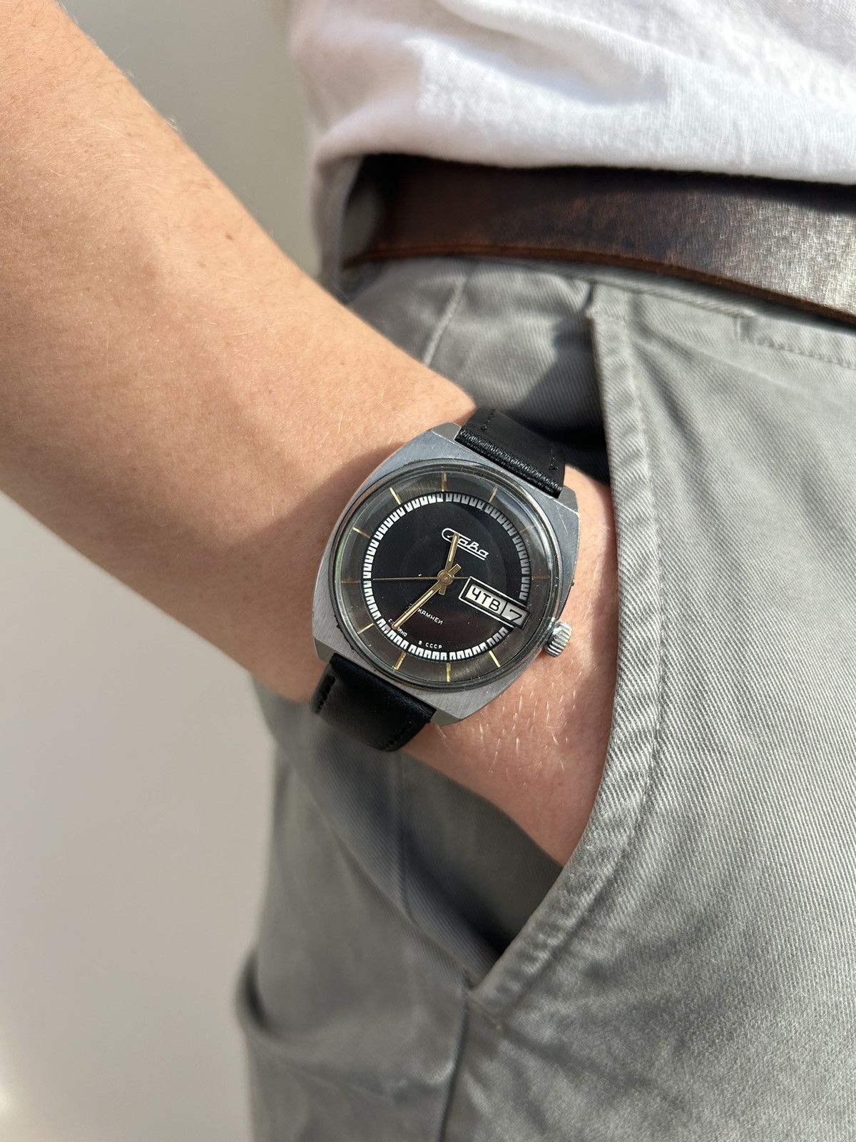 image of Vintage Watch Slava Mechanical Authentic 1980S in Black, Men's