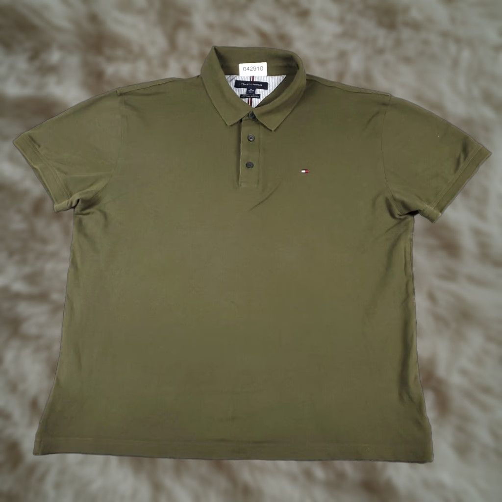 Tommy Hilfiger Tommy Hilfiger Polo Shirt Mens XL Beige Green Solid Short Sleeve Button Collared Classic Casual Polo Size US XL / EU 56 / 4 - 1 Thumbnail