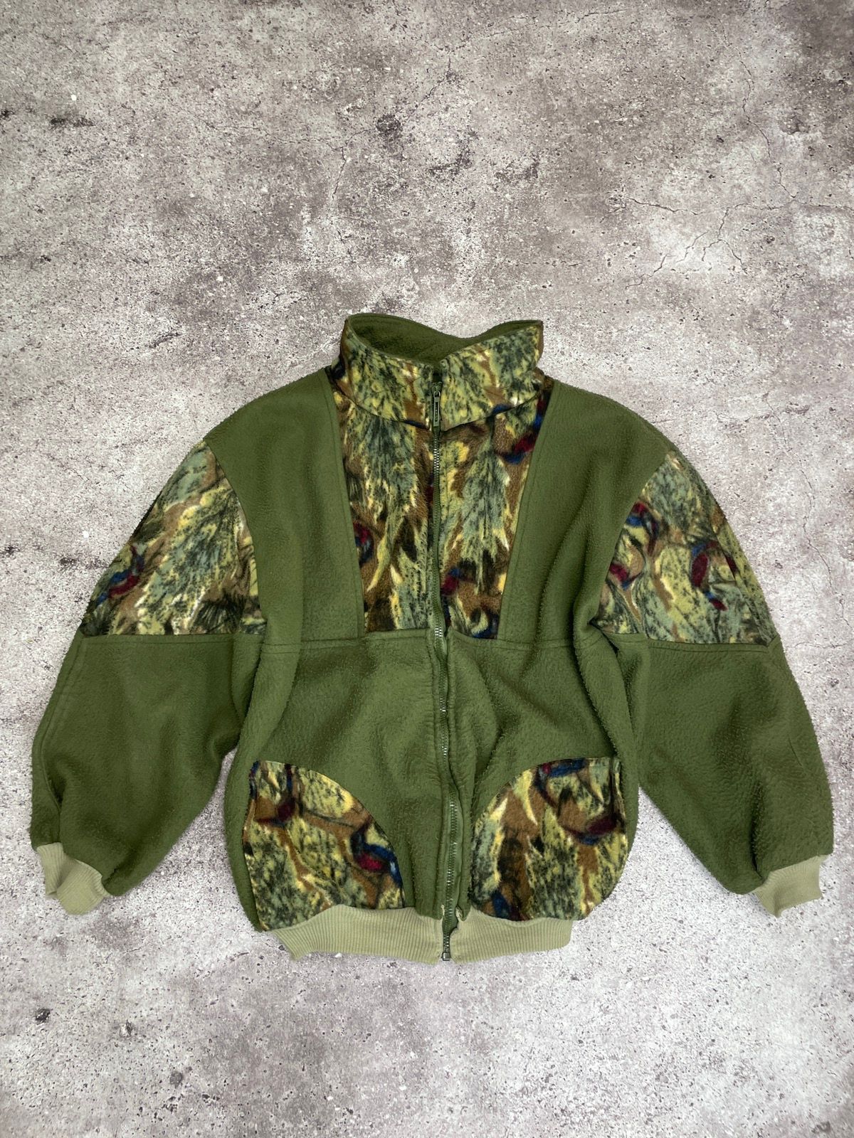 Pre-owned Vintage 90's Streetwear Camouflage Full Zip Fleece Jacket In Green
