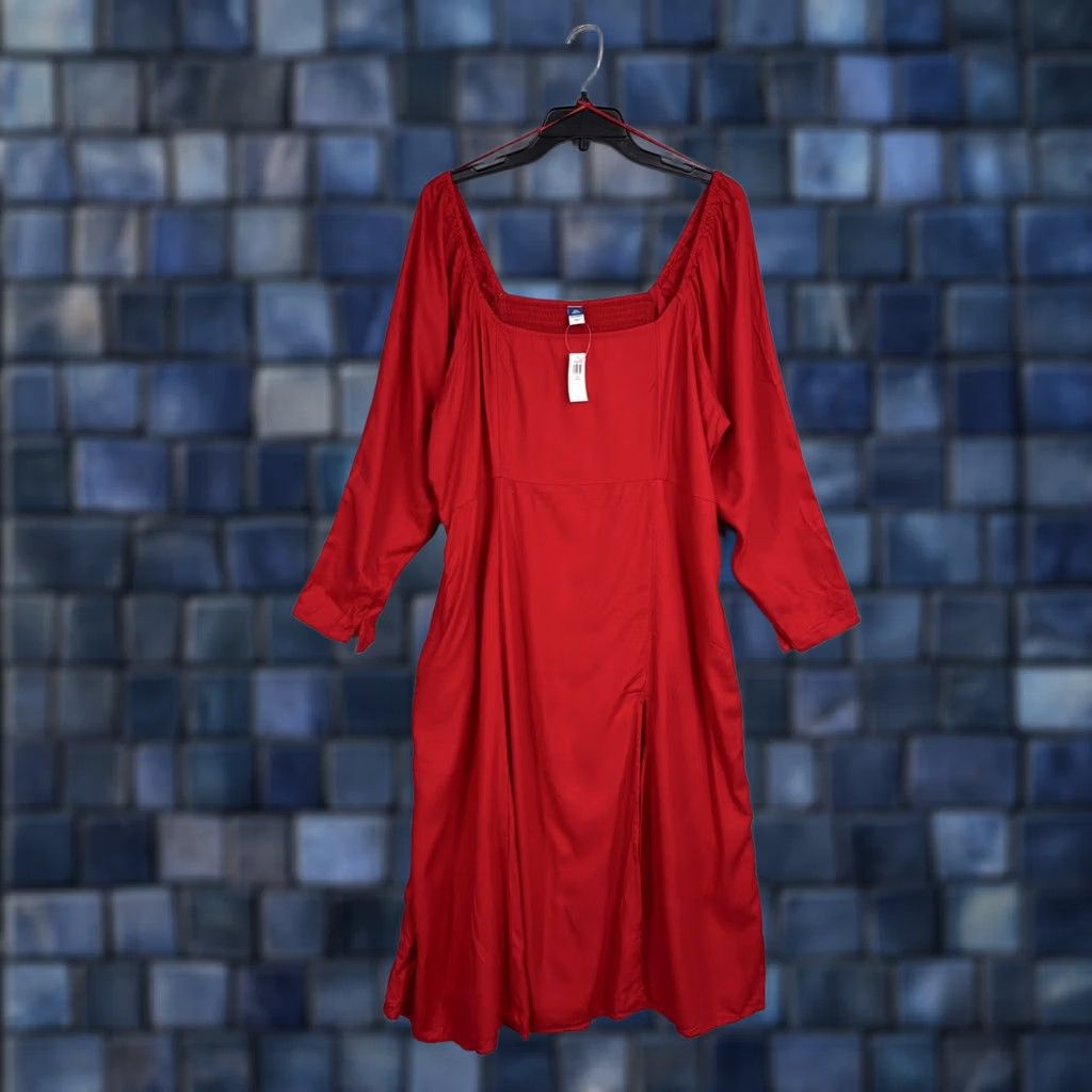 Old Navy Old Navy Dress Womens XXL Petite Red Smocked Square Neck Fit Flare Knee Length Size XXL / US 16-18 / IT 52-54 - 1 Thumbnail