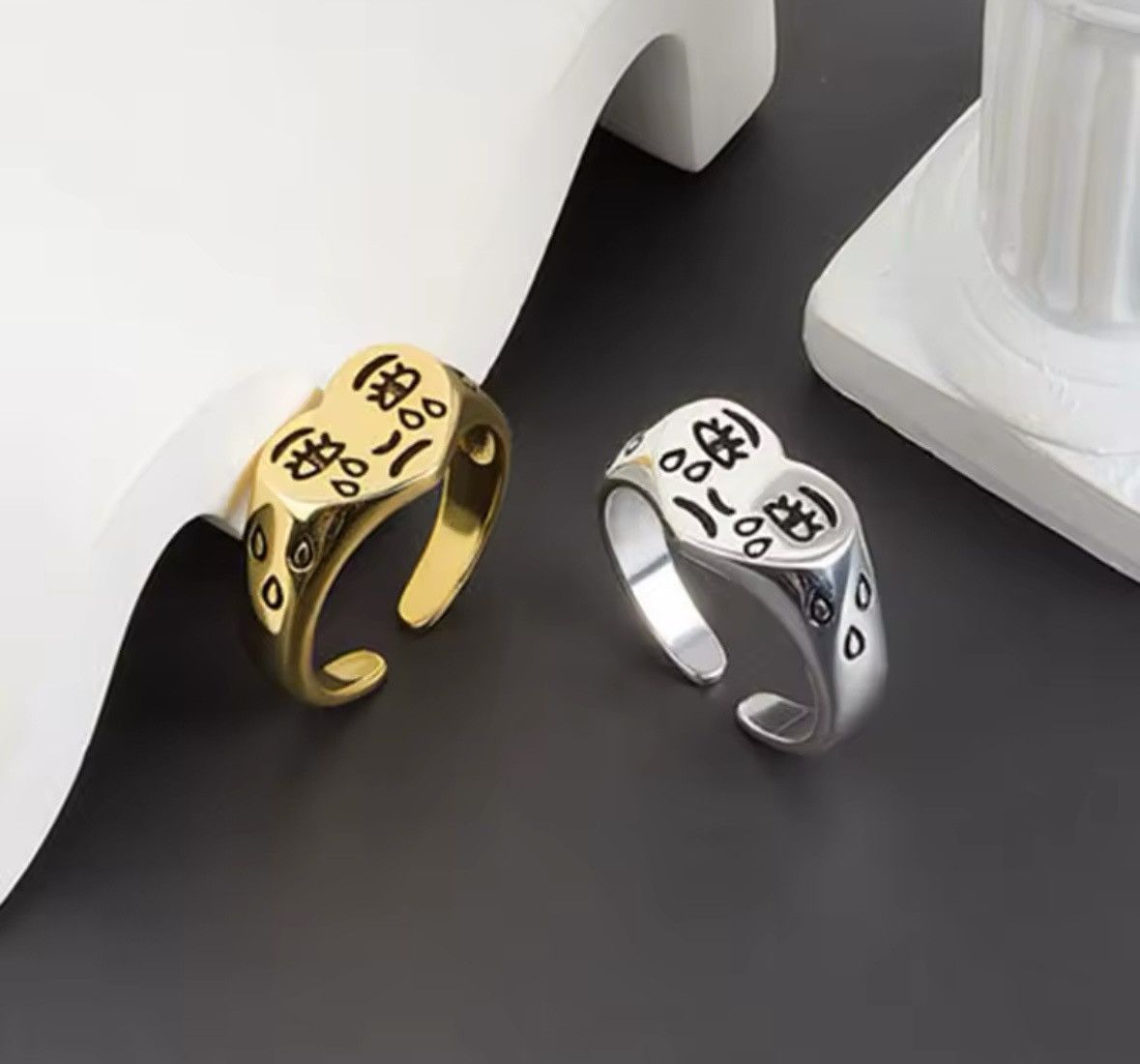 Jewelry Heart ring with Sad face Size ONE SIZE - 2 Thumbnail
