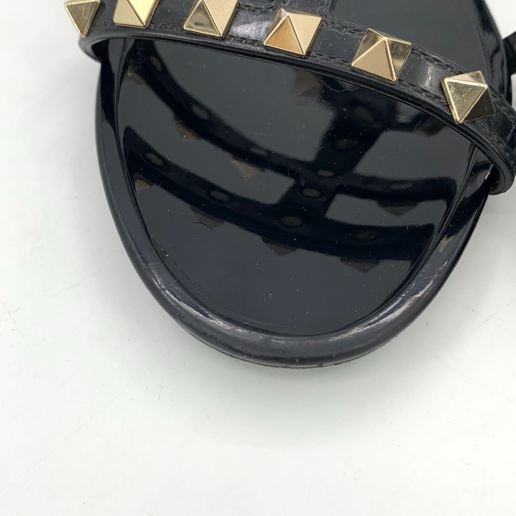 Valentino VALENTINO GARAVANI Black Patent Leather Rockstud Flat Sandal Size US 7 / IT 37 - 3 Thumbnail